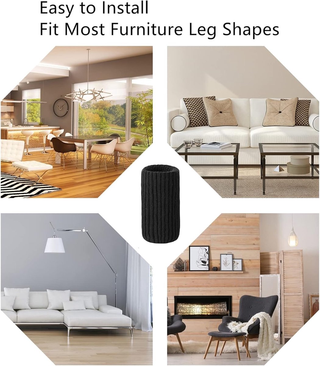 24 pieces furniture leg socks - Chair socks - black furniture socks - chair leg floor protectors - Chair Leg Felt Pads - high elastic chair leg covers furniture caps set - easy to move and reduce noise - Furniture Leg - Anti-slip mat
