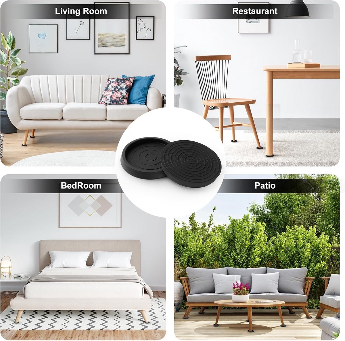 8 pieces - Furniture mats - 76*76*9 mm - 6.3 cm round furniture mat - anti-slip furniture protectors - rubber furniture protectors - for hardwood floors - floor protectors - for beds, cabinets, sofas, chairs and tables - black