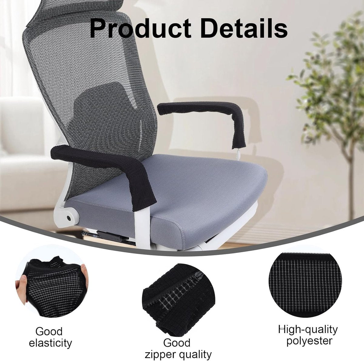 1 pair - office chair armrest covers - Office chair armrest cover - Computer chair armrest cover - Removable - Elastic - Waterproof - Chair armrest covers - Dust cover - Armrest protector - for desk and gaming chairs - 45*16 cm - black