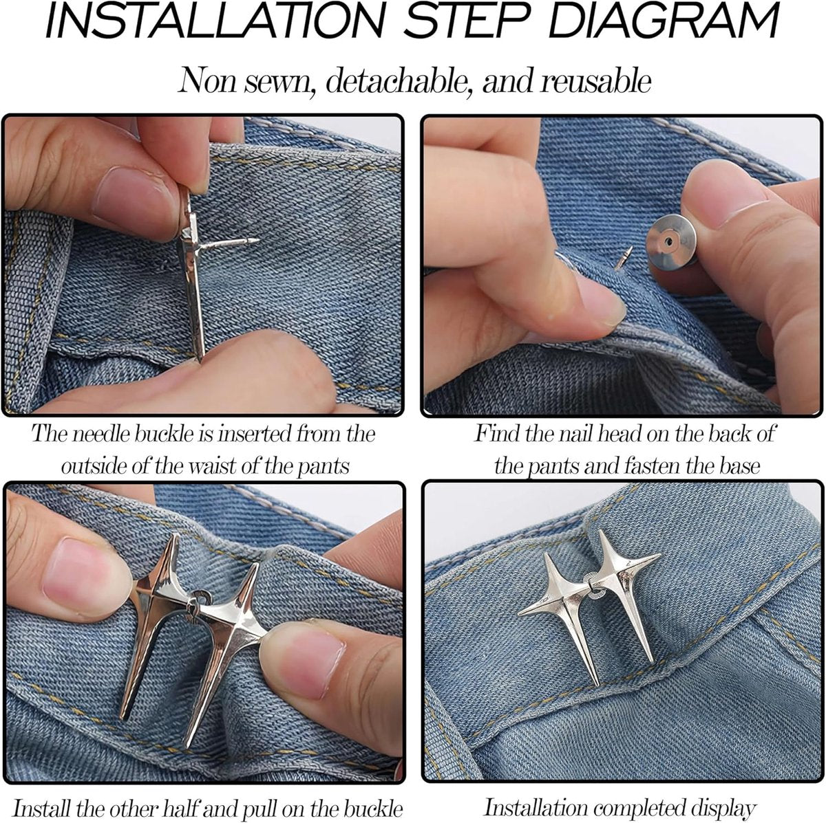 4 pieces - Waist Extender - Tightening Button Adjuster Buttons - Adjustable star button trouser waist tighter - Star trouser waist buckle - Adjustable waistband clips - Trouser waist reinforcement - For loose jeans, trousers, skirts and sleeves