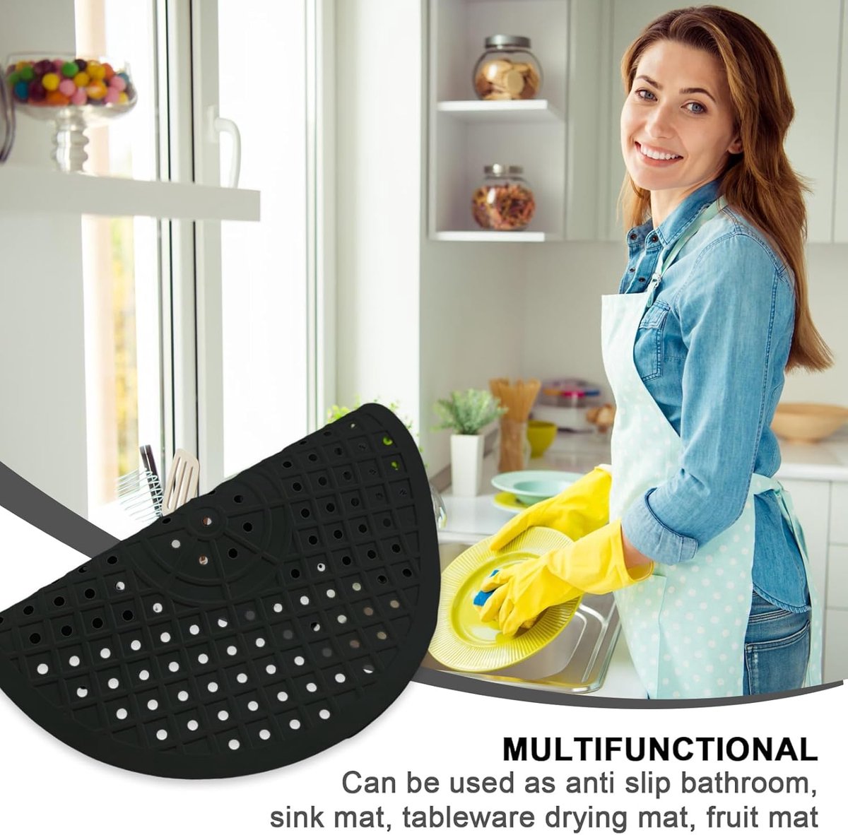 1 Piece Silicone Sink Mat - Washbasin Mat - Sink Mat - Sink Mats - Rubber Countertop Mat for Sink - Cuttable - Foldable - Non-slip - Round sink mat - Protective mat - For countertop - Round Black - ø 31 Cm