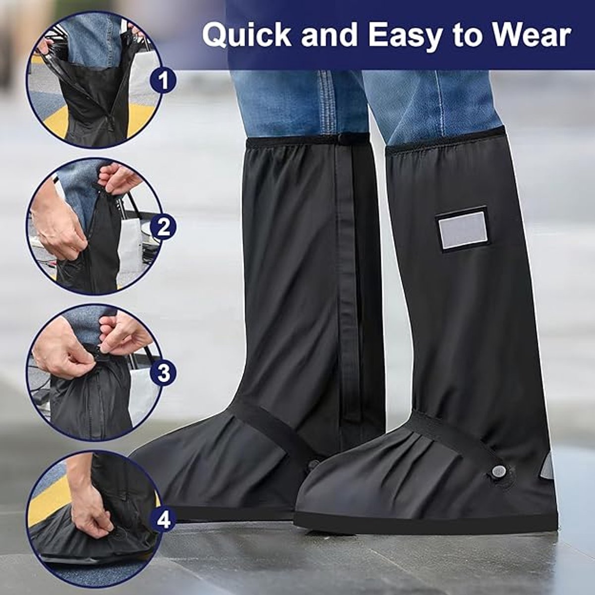 Waterproof overshoes - 1 pair - Overshoes - Rain shoe cover - Shoe covers - Rainproof - Rain boot covers - with zipper - with reflective strips - for rain, snow and mud - Sizes 37-39 - Size M - black