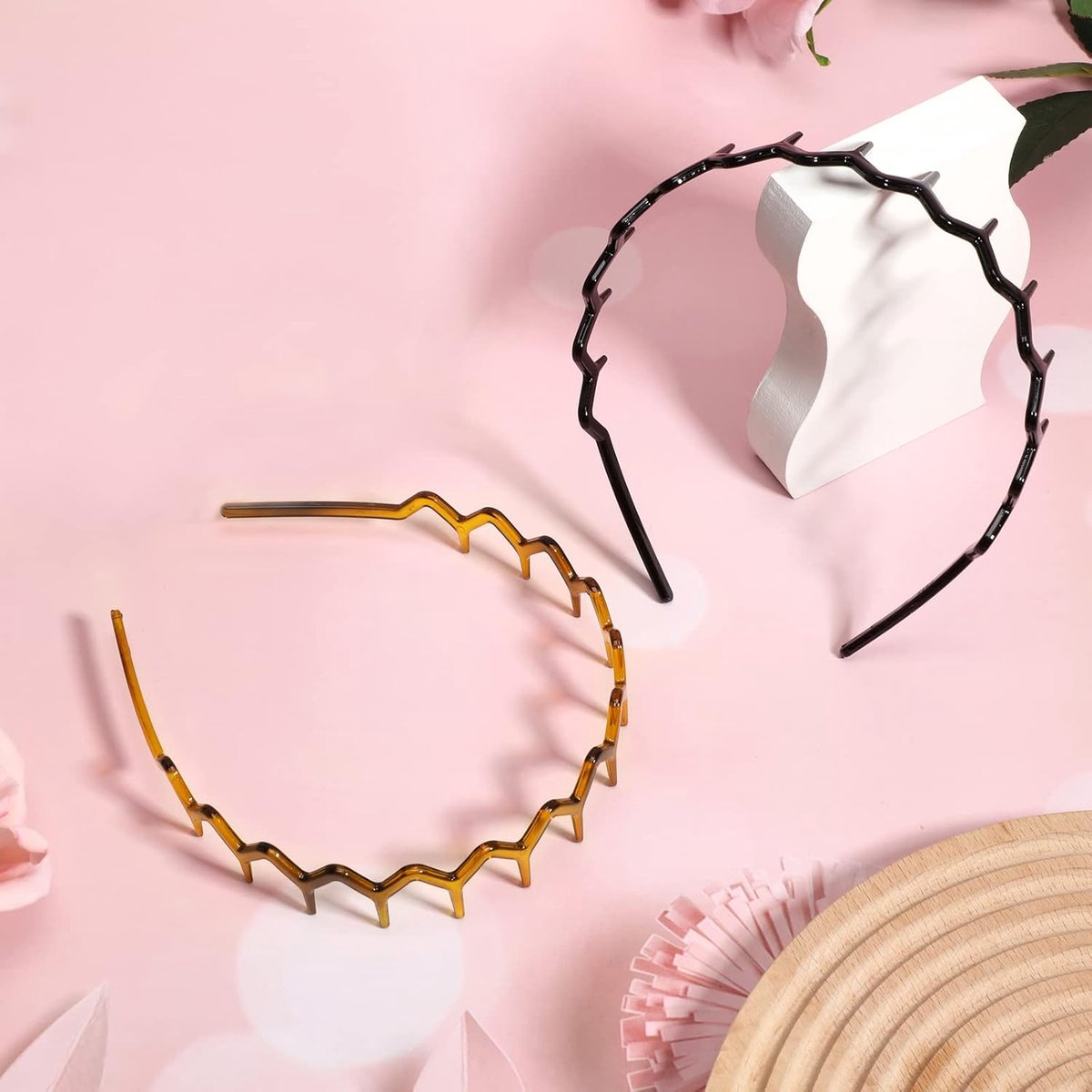 Pieces Zigzag Headbands - Women's Hairbands - for thick curly hair - plastic shark tooth combs - Hair Accessories - sawtooth headbands - plastic wavy tooth headbands - for men and women - black, brown