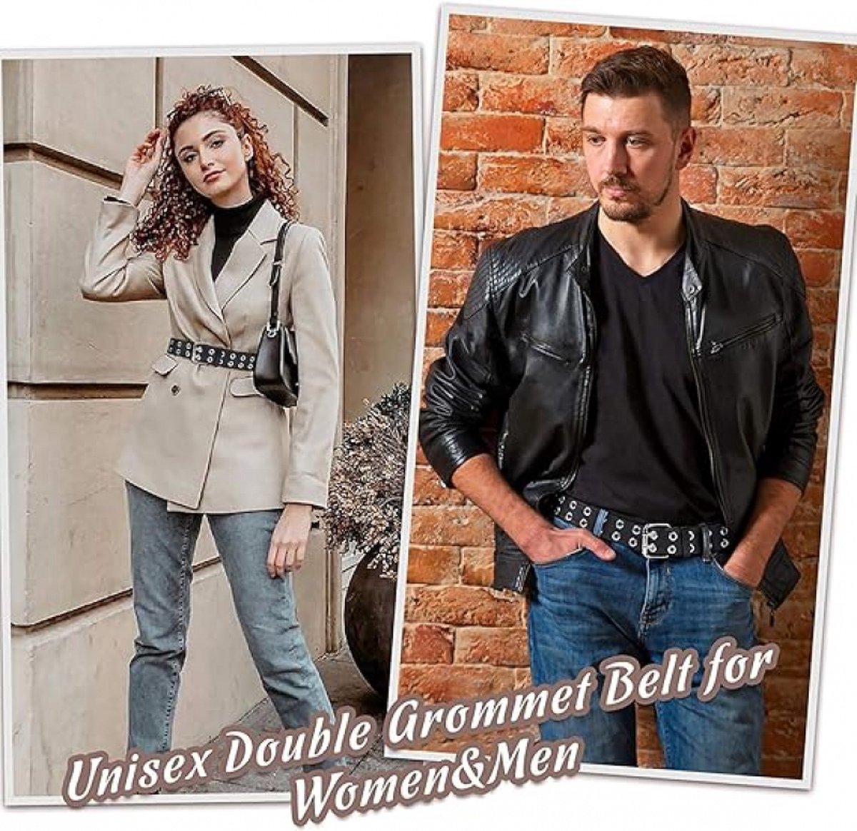 Women's Belt - Waist Belt - Ladies Leather Belts - PU Leather Punk Belt - Dress Accessory - Fashion - 110*3.8cm - Black - Double Grommet Belt with Buckle
