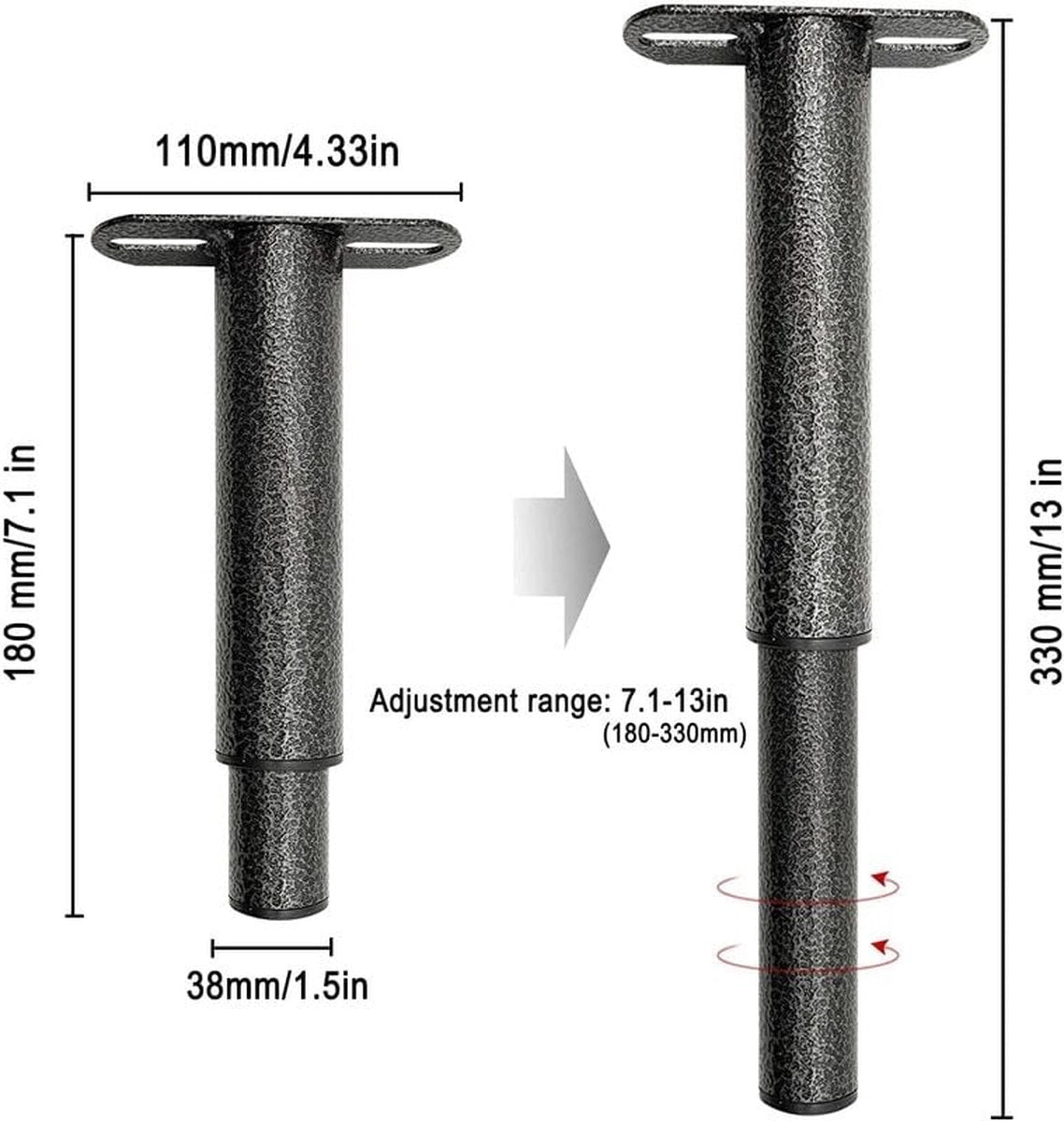 Bed frame support leg - bed legs - box spring legs - 2 pieces - 18 to 33 cm - iron - gray - adjustable furniture leg - retractable - for slatted bases, metal bed base, wardrobe, sofa