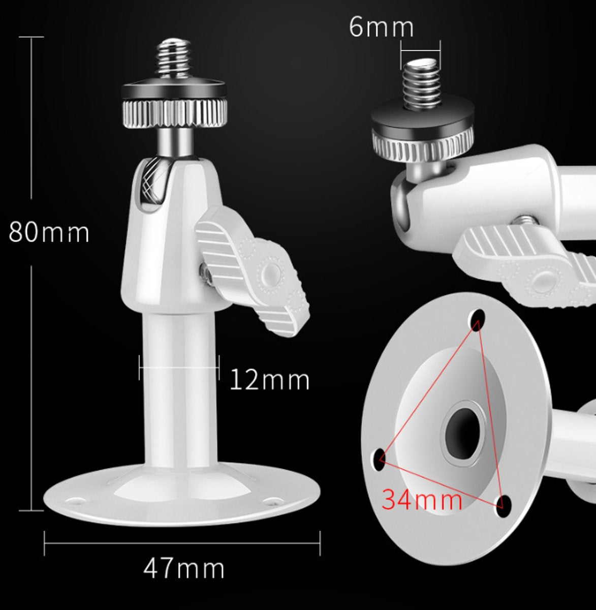Metal Camera Bracket - 2 pieces - 360° adjustable - Wall mounting - For security cameras - Indoor and outdoor use - With installation accessories - Black