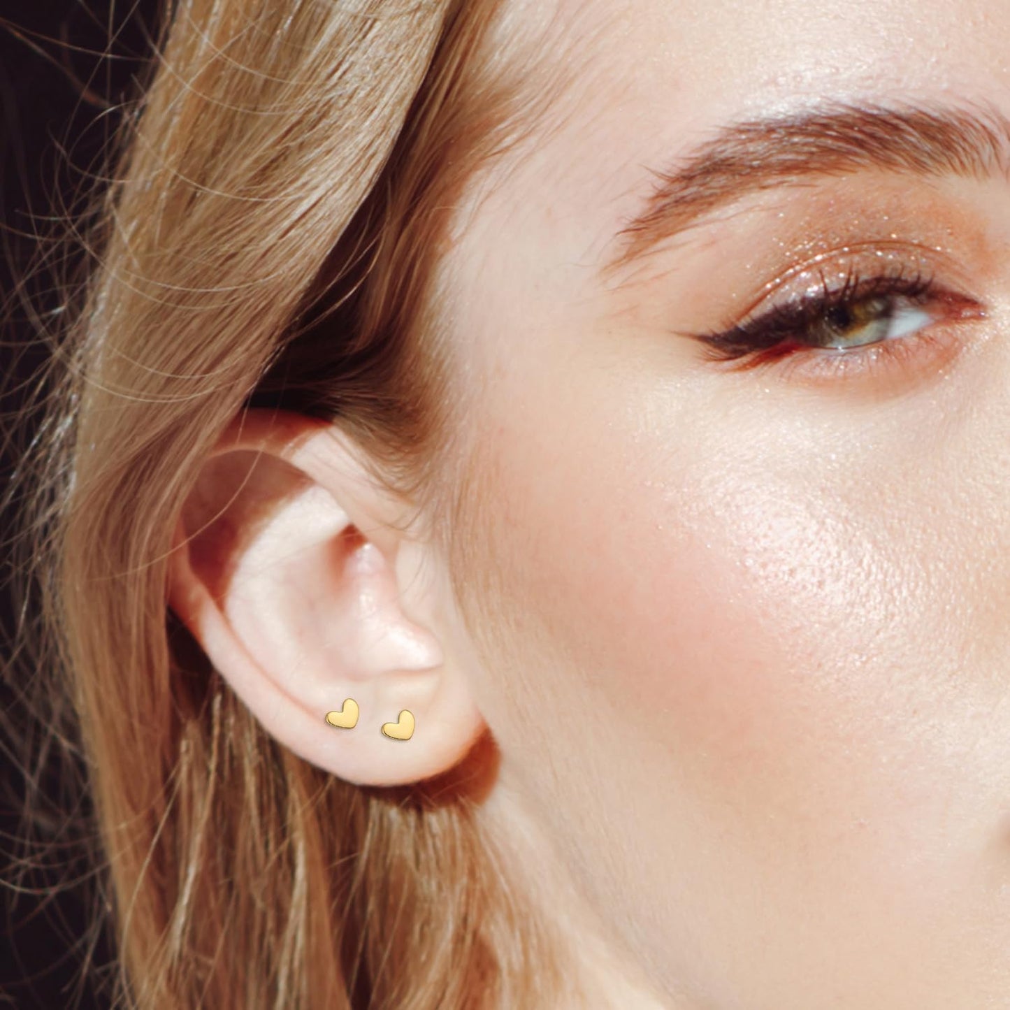 Mini Heart Earrings Studs, Small Dainty Heart S925 Silver Gold Earrings Skin-Friendly Tiny Cartilage Tragus Earrings for Women