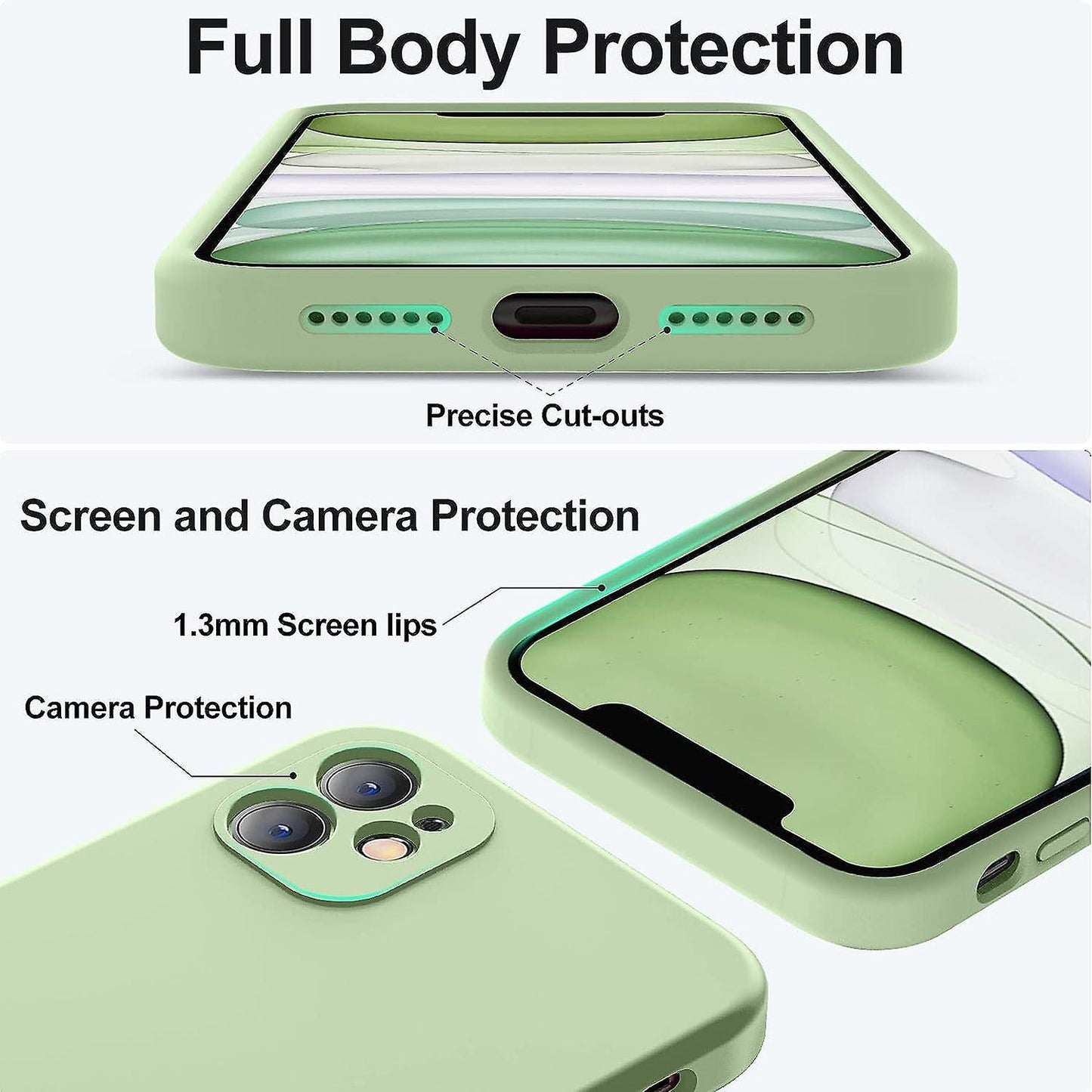 iPhone 11 Case 6.1 Inch Liquid Silicone Square Edges Camera Protection Soft Anti-Scratch Microfiber Lining Matcha Green Upgraded