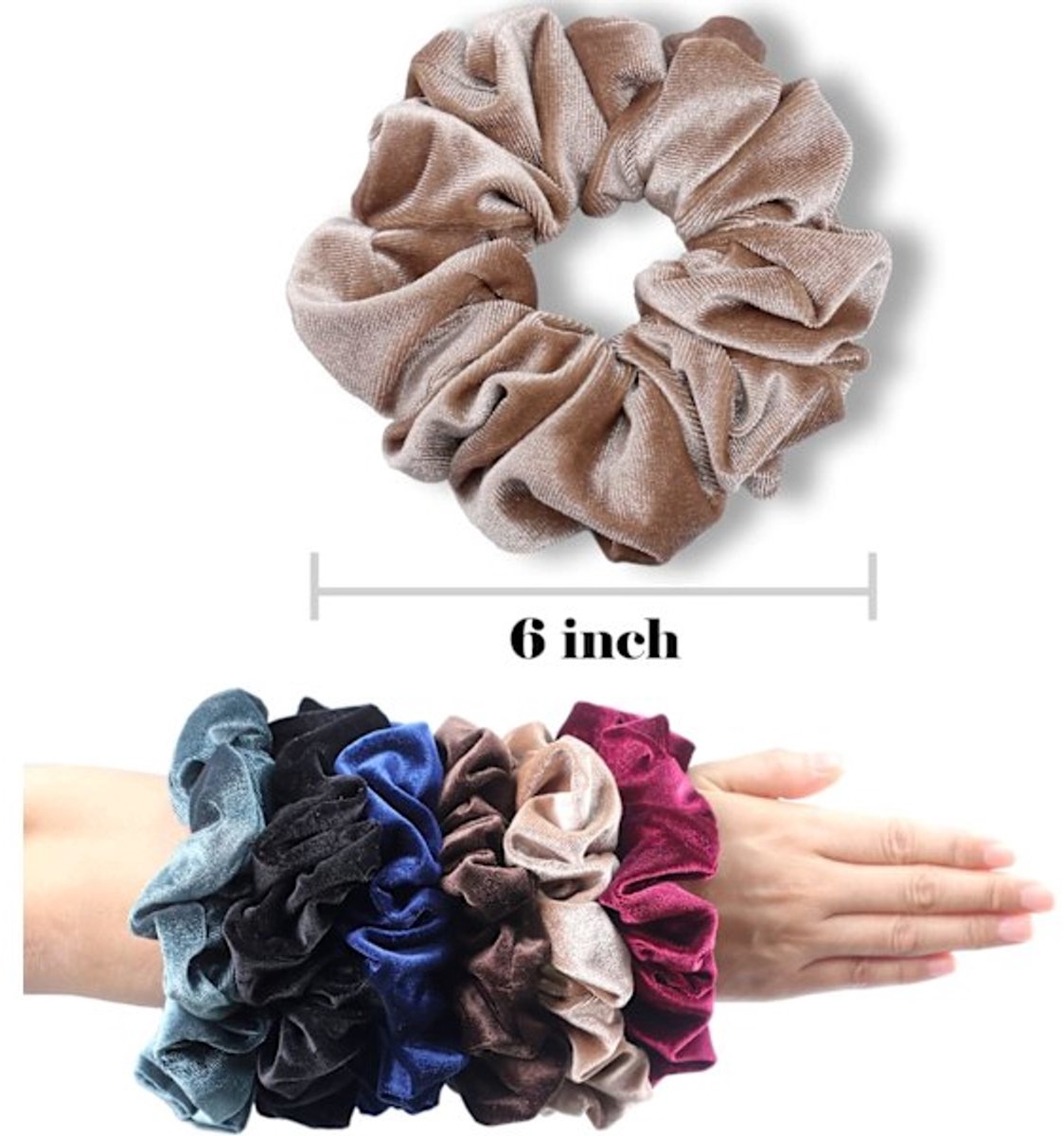 Scrunchies - Extra Large Scrunchies for Women with Thick Hair - Premium Velvet Large Scrunchies - Pack of 6