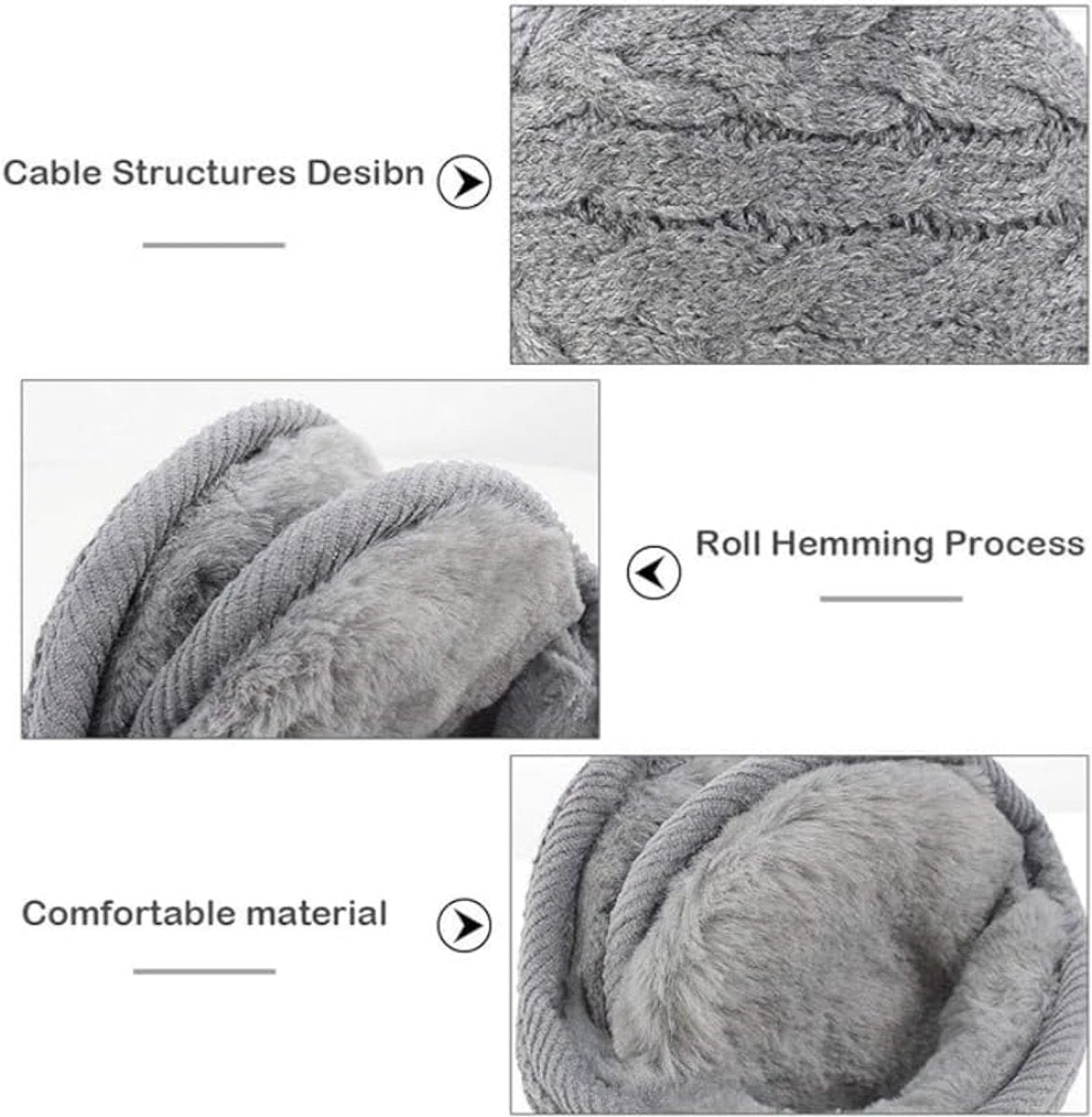 Earmuffs - Fleece Earmuffs - Knitted Earmuffs - Earmuffs for Adults - Warm Earmuffs - Warm Winter Earmuffs - Foldable - Unisex, Suitable for Outdoor Activities (Gray)