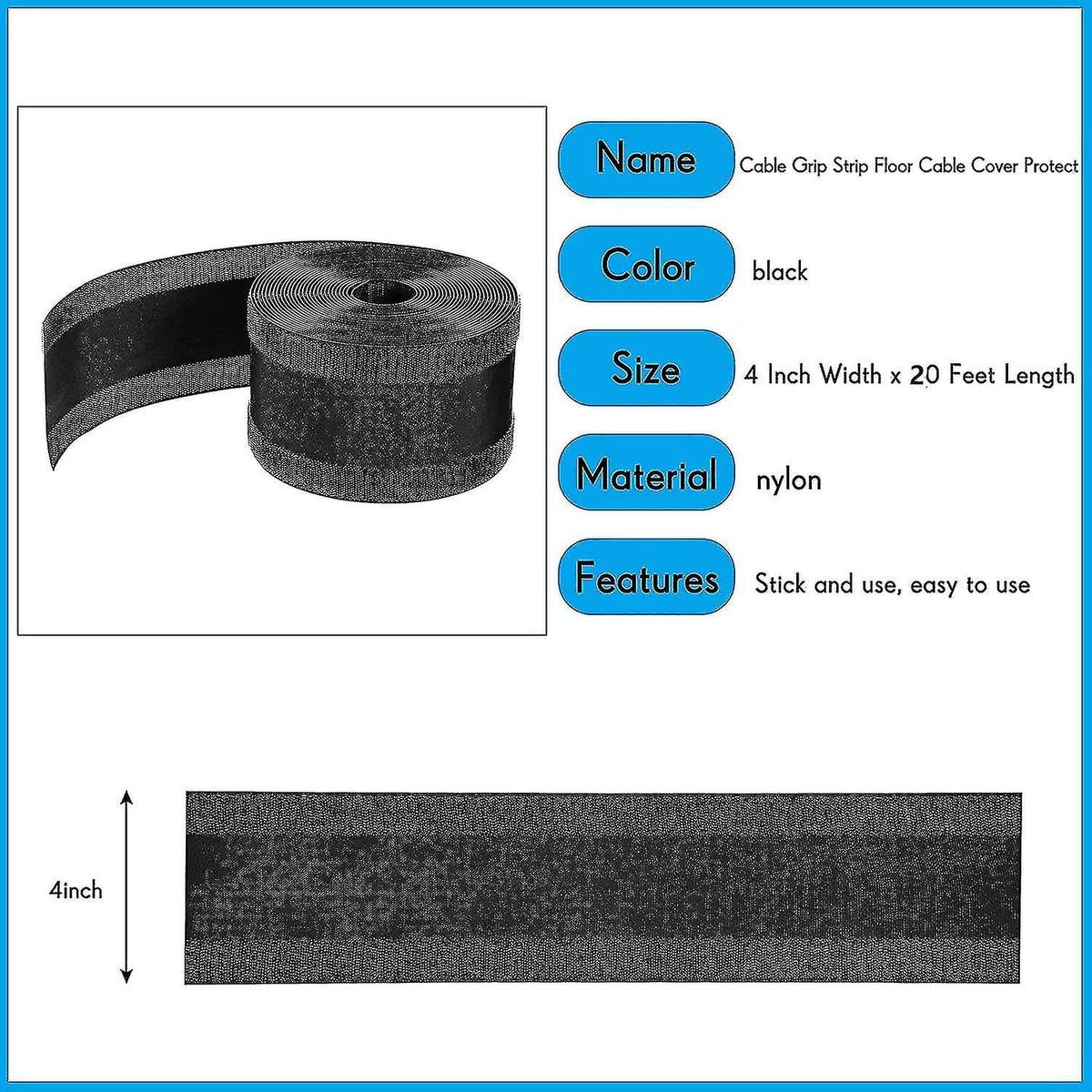 Floor Cable Cover - 20 ft Cord Protector Hook and Loop Storage Sleeve - Used to protect cables and prevent tripping over cords