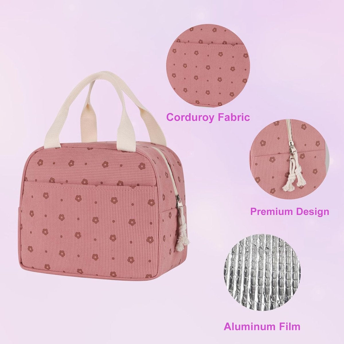 Cooler Bags - Lunch Bag - Handle Strap - Cooler Bag - Lunch Bag - Insulated Cooler Bag - Picnic Bag - 25.5*21*17cm - Suitable for work, office, travel and picnics(Pink)