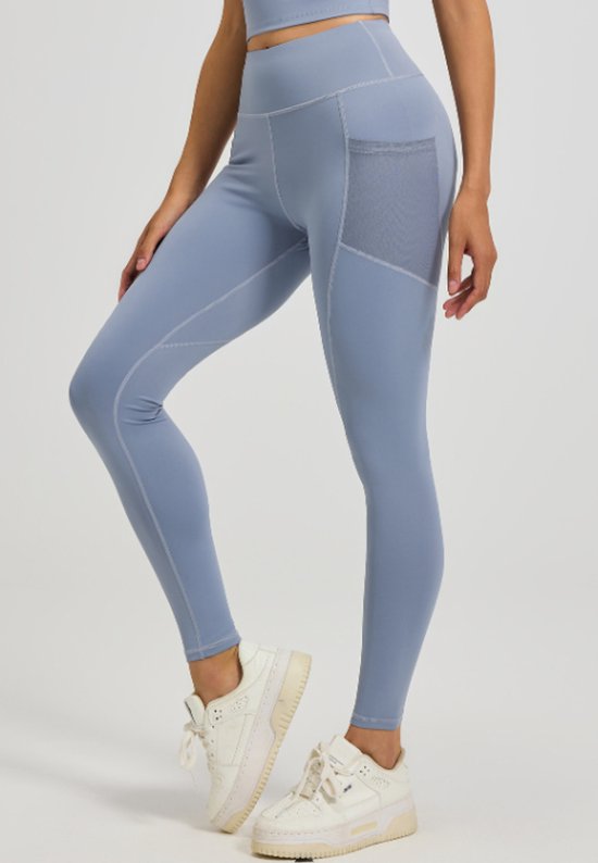 Slim Fit Sports Pants - High Waist Yoga Pants with Side Pockets - Soft and Stretchy Blended Fabric, Breathable and Comfortable - Skinny Fit with Elastic Waist - Suitable for Yoga, Fitness, Walking and Daily Use (Light Blue, Size XXL)