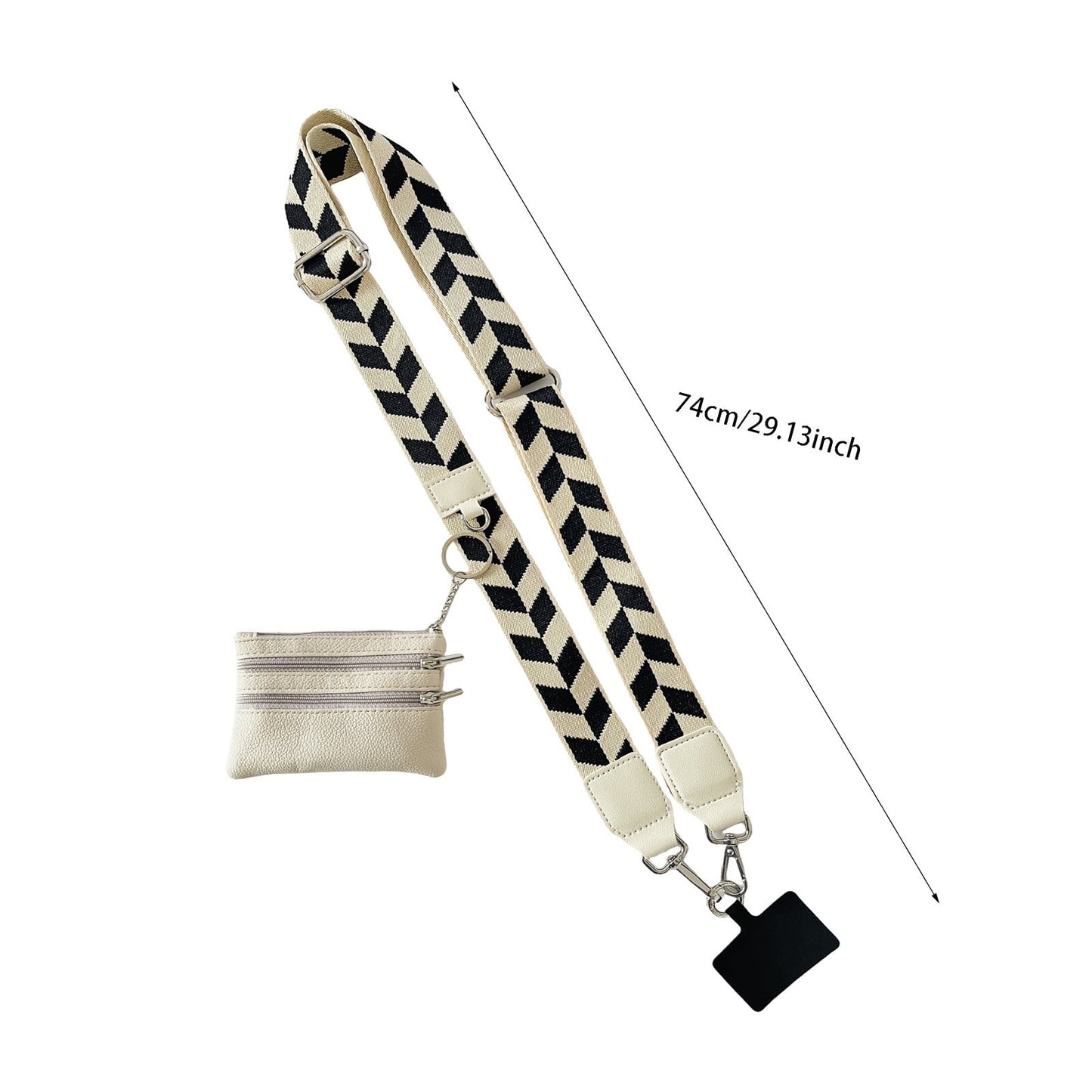 Clip and Go Phone Strap with Zipper Pouch,Crossbody Adjustable Chain Lanyard with PU Leather Wallet for All Phones Beige
