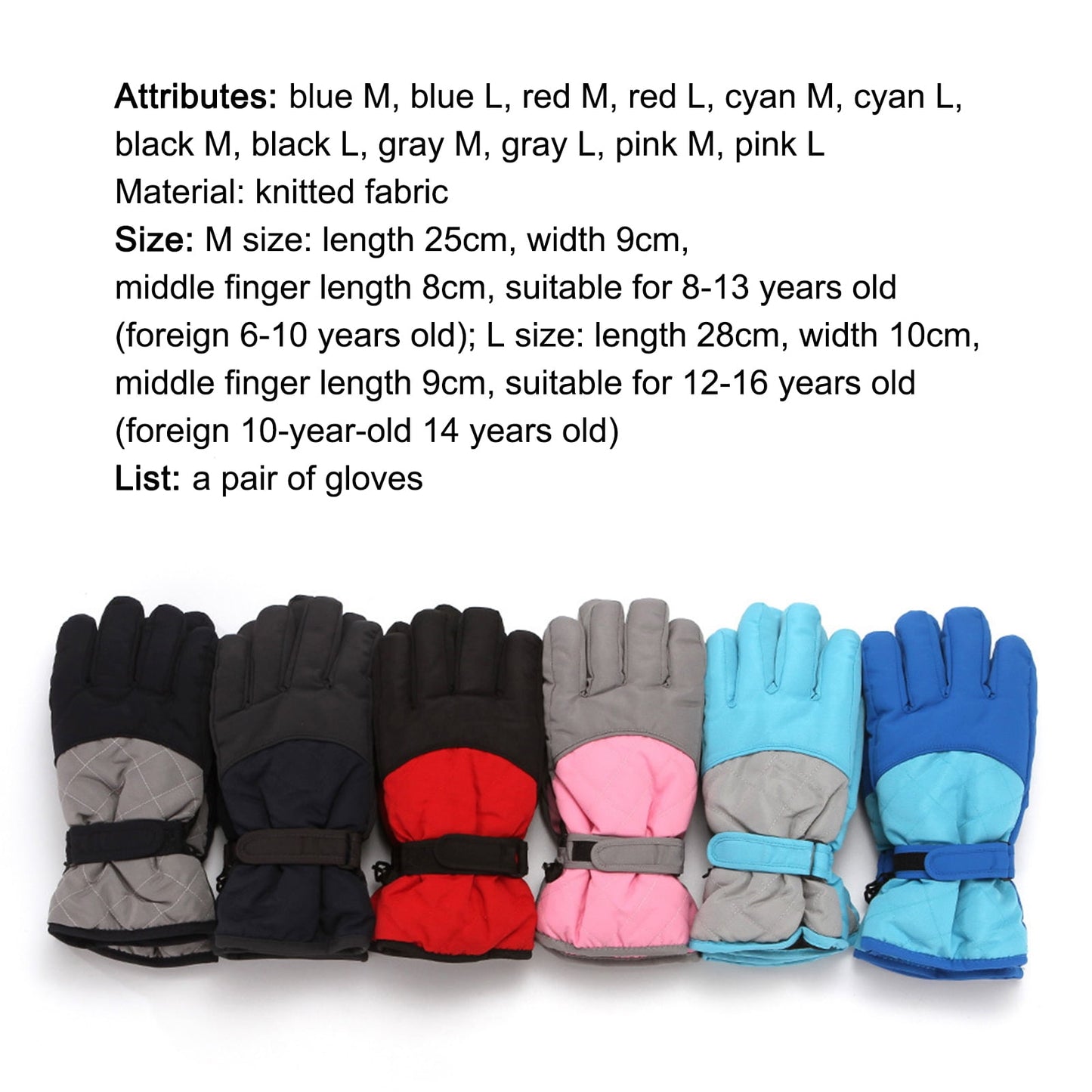 Dengjunhu Kids Winter Gloves - Snow & Ski Waterproof Youth Gloves for Boys & Girls - Insulated for Cold Weather Outdoor Play, Skiing & Snowboarding L Black