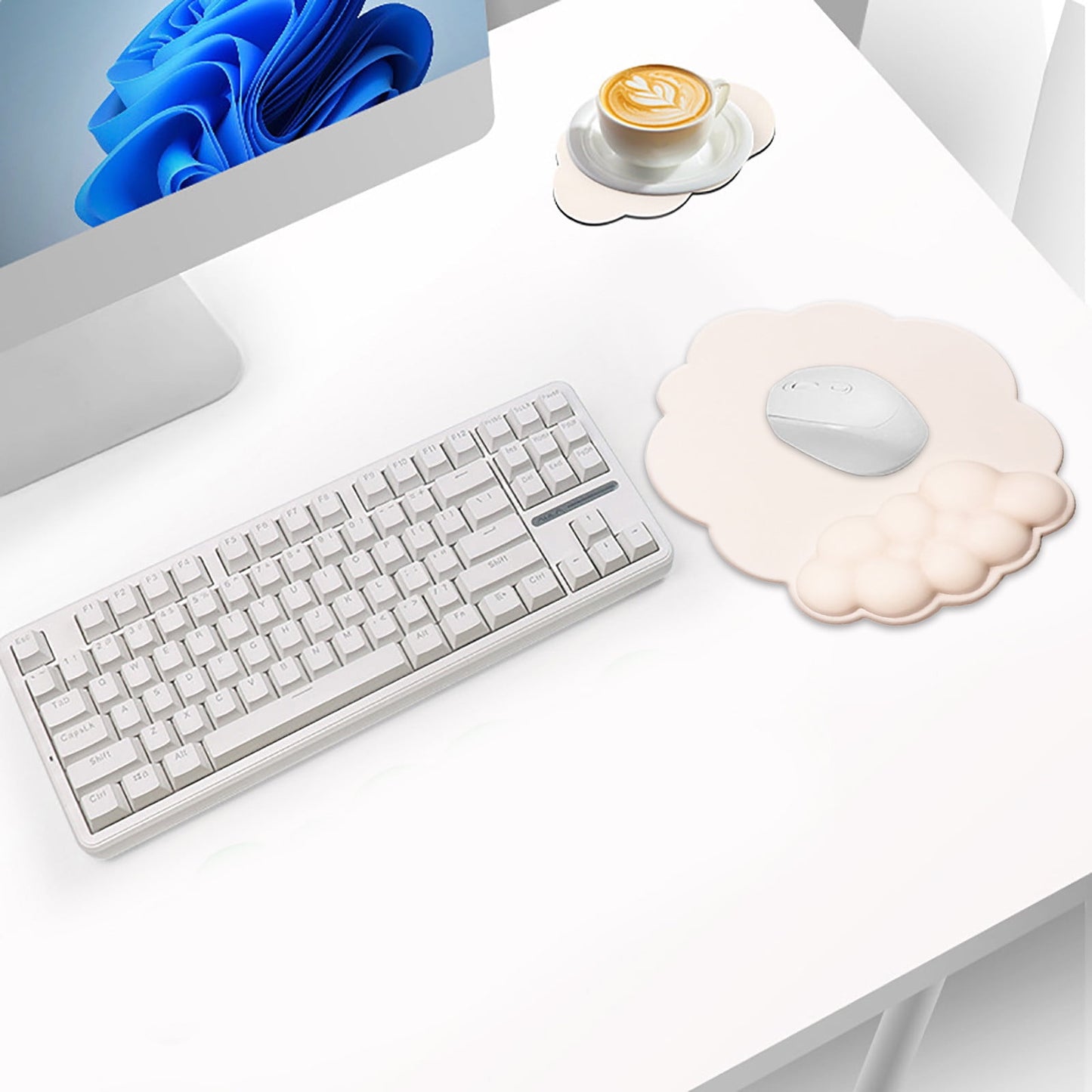 GHSOHS Ergonomic Mouse Pad with Wrist Support Cute Cloud Shape Wrist Pad Memory Cotton Keyboard Hand Rest Non Slip Wrist Pad Non-Slip Mousepad for Computer Laptop K