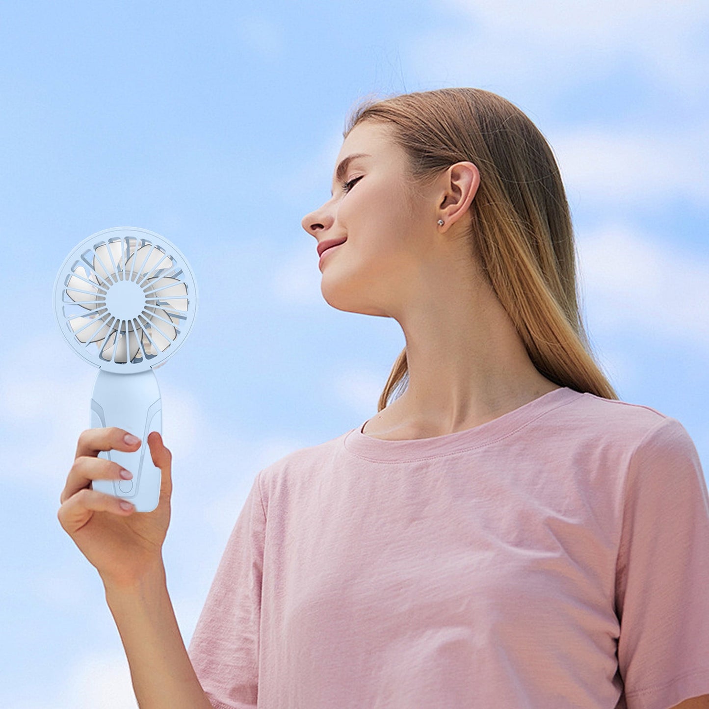PALIFEUR Mini Handheld Fan, Cute Lightweight Portable Fan, USB Charging Mini Fan for Girl & Women Summer Gift, 3 Speed Small Hand Fan for Travel School Home Beach, 5.9x2.95 Inch Blue
