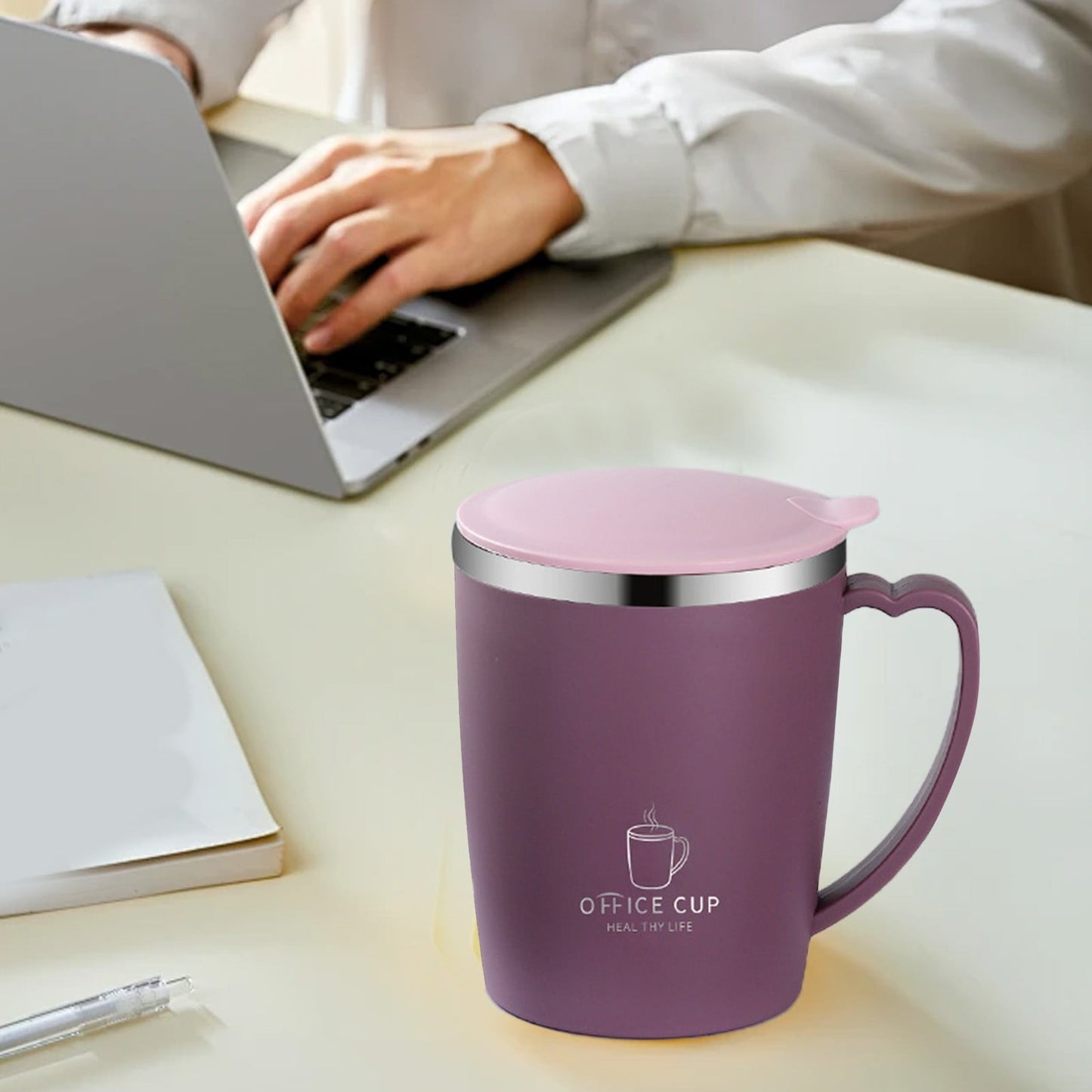 Insulated Coffee Mug with Handle & Lid - 17oz Stainless Steel Travel Tumbler, Double Wall Vacuum (Black) by PALIFEUR 19_【Corporate Gifts】 Company Logo Customized Coffee Cup