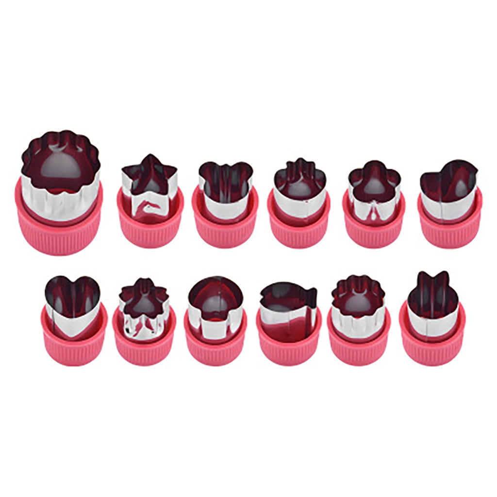 Clearance! Kitchen Utensils Set Eguiwyn 12Pcs Fruit Star Shape Fondant Cake Cookie Plunger Mould Mold Cutter Tools 12Pcs Slicing Molds Fruit and Vegetable Embossing Molds Biscuit Cutting Molds 1-Red