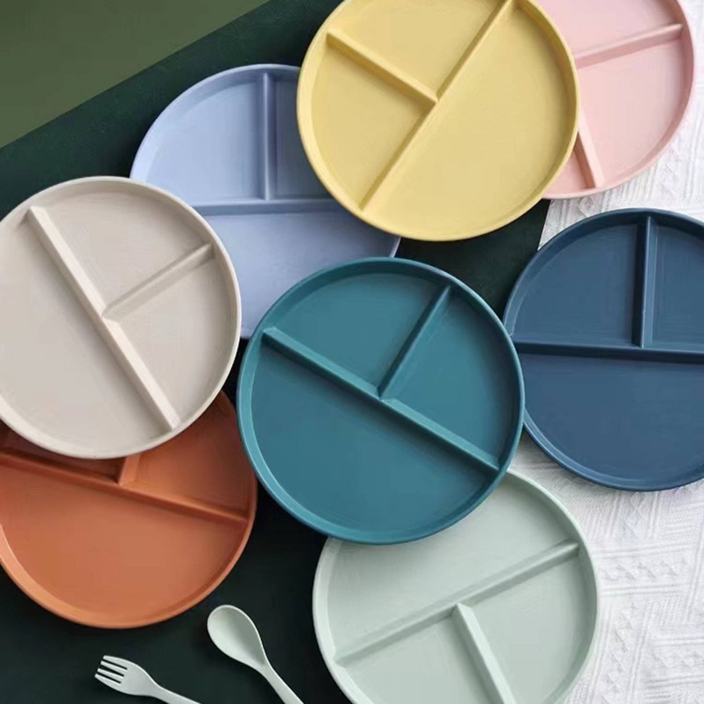 JWDX Tableware Clearance, Wheat Plates for Adults Reusable Dinnerware Set Kids Divided Plate Bariatric Plastic Salad Lunch Tray Microwave and Dishwasher PKA