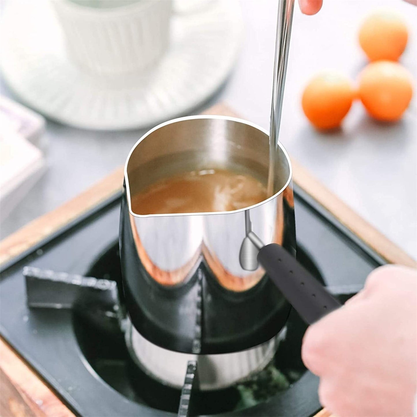 JWDX Cooking Utensils Clearance, Stainless and Coffee Warmer Coffee Pot Melting Pot and Milk Pot with Spout (350Ml) As shown