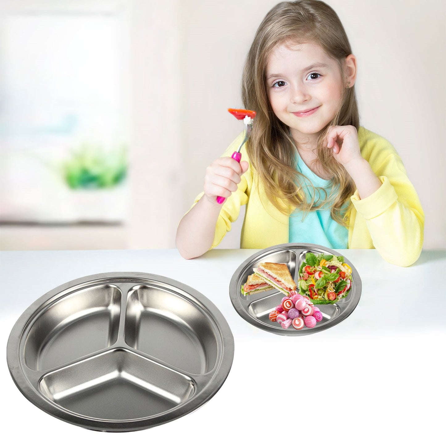 JWDX Cooking Utensils Clearance, Baby Plates – Stainless Divided Plates for Toddlers Dishwasher ,2 Size A