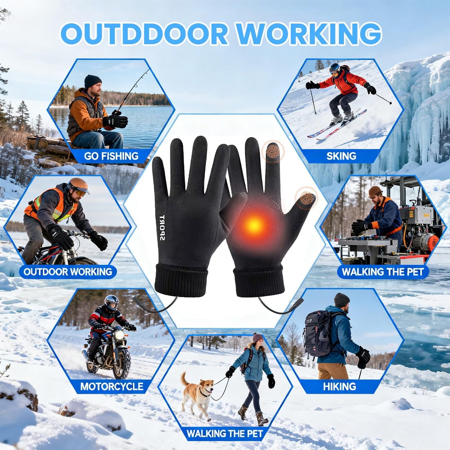 LGCASL Clearance! Heated Gloves Heated Gloves for Men Women with 3 Heat Settings Touchscreen Warming Gloves for Climbing Hiking Cycling Camping- Grey 26 Black
