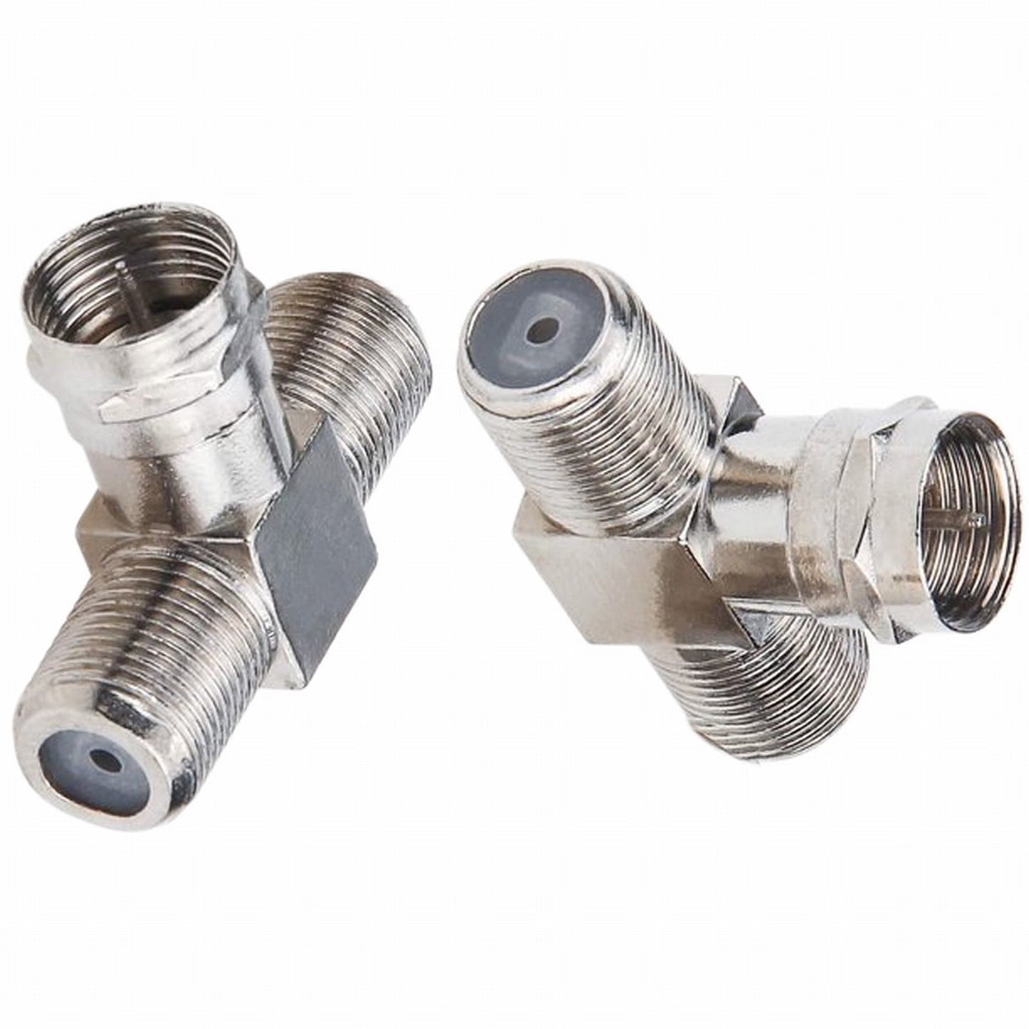 Cable Tv Connector F Tee Head One Two Female Inch Cable Is Connected To The Connector Silver