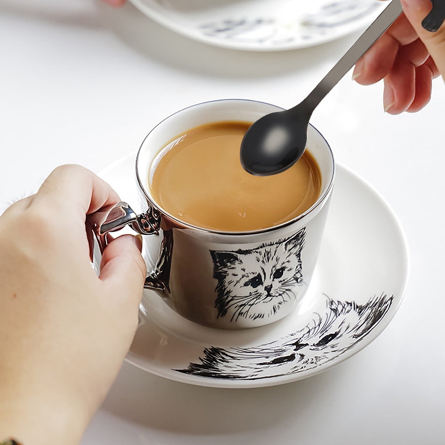 JWDX Tableware Clearance! Cat Spoon Short Handle Spoons Flatware Coffee Drinking Tools Kitchen Gadge, Stainless Steel Bowl Promotion Include 1X Spoon E