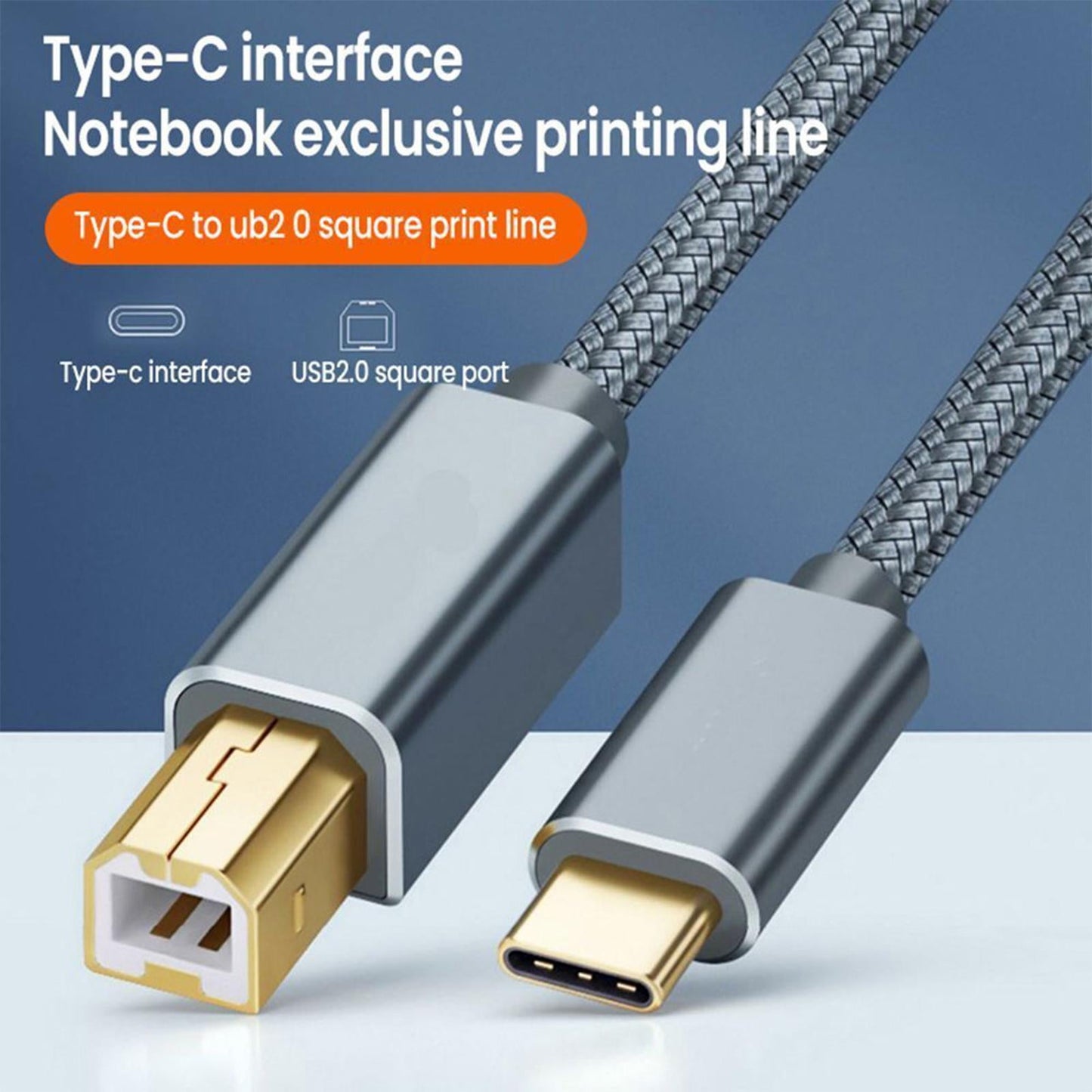 Wmool USB Type-C to USB B 2.0 Printer Cable Scanner Laptop; Gray
