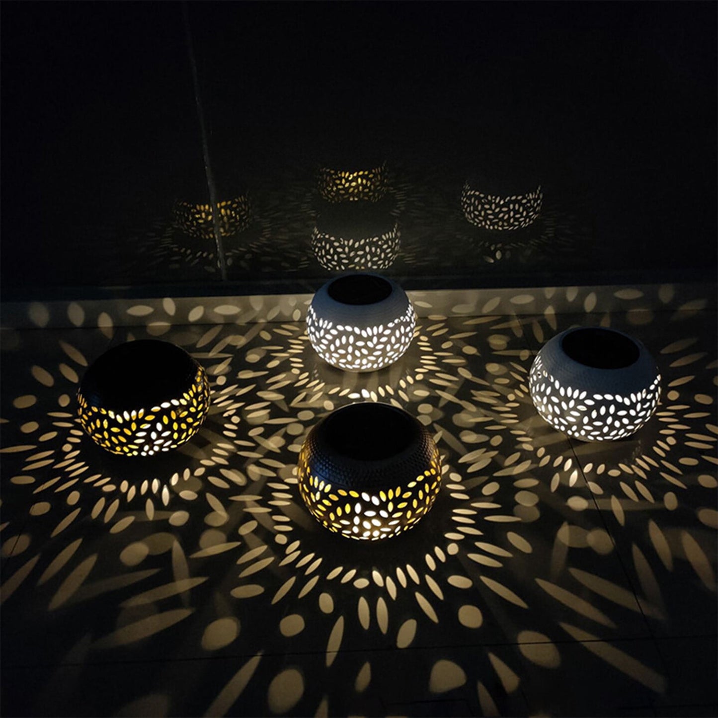 Solar Lantern Outdoor Waterproof, Solar Table Lights LED Metal Tabletop Light Solar Powered Decorative Lighting Lanterns for Desk Bedroom Patio Garden Yard,Flickering Flame Light round Pot Black