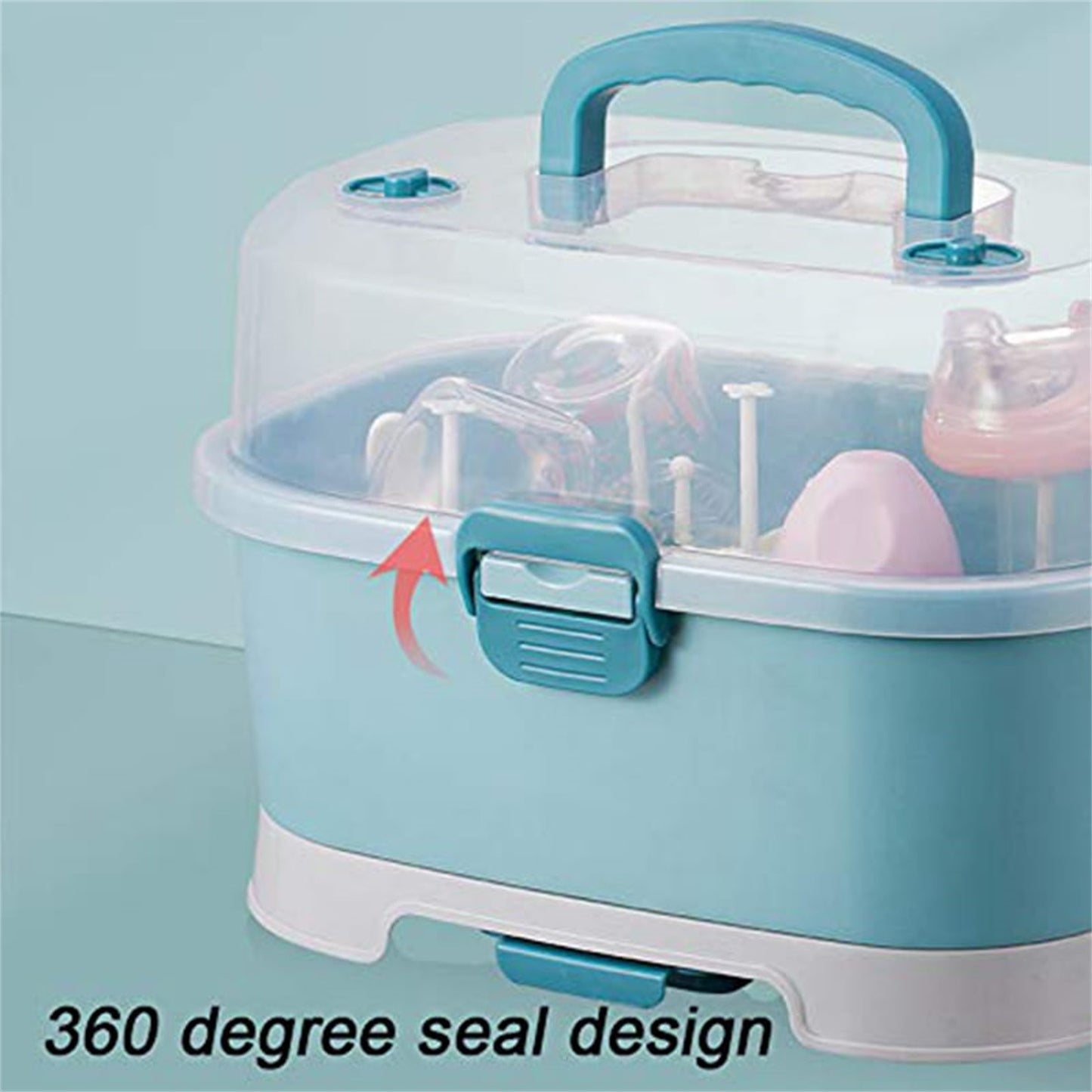 Baby Bottle Drying Rack Storage, Nursing Bottle Storage Box Organizer with Cover, Portable Kitchen Cabinet Organizer, High Capacity Bottle Dryer Holder for Bottles(Blue,11.81"Dx8.44"Wx8.85"H) Blue