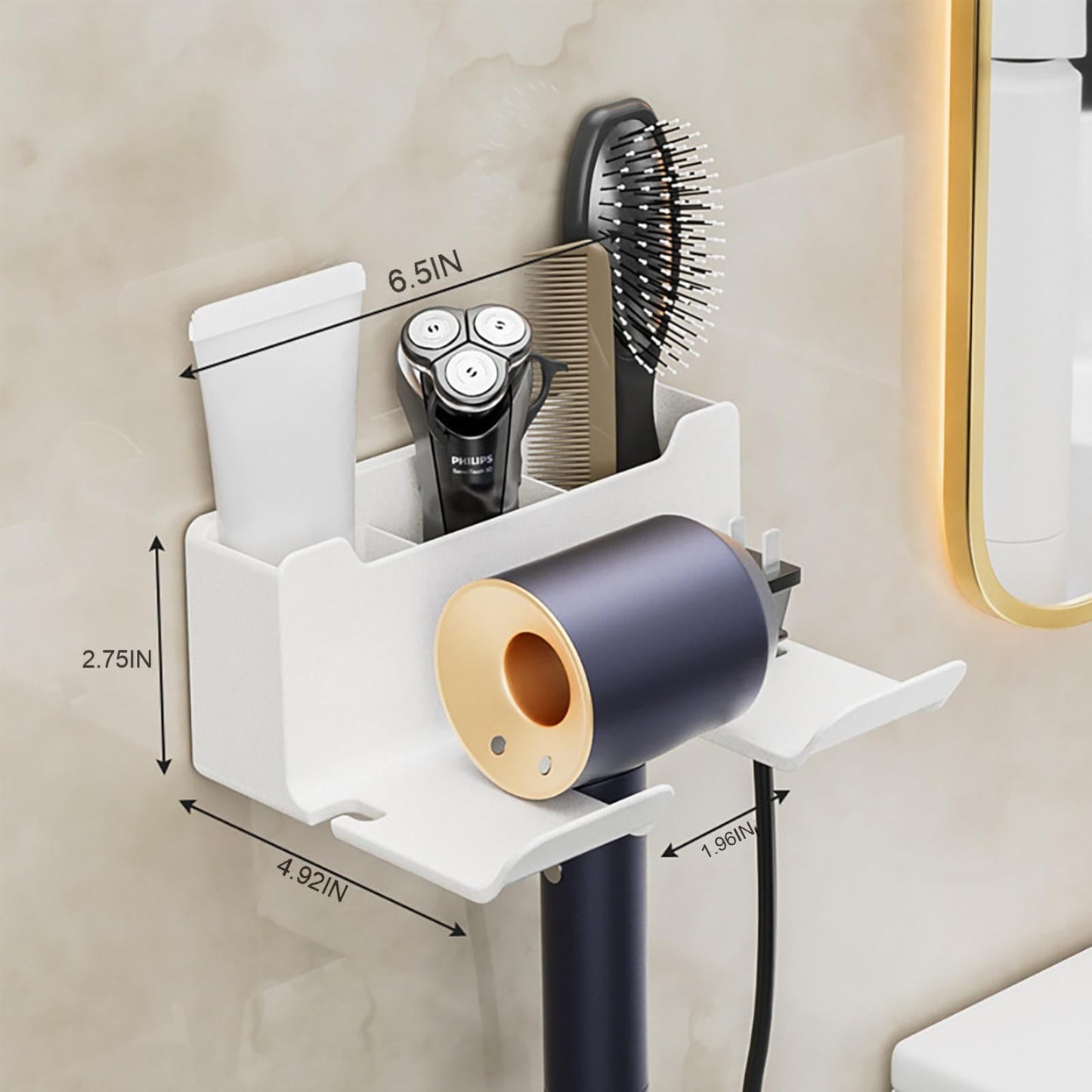 1 Pack Hair Dryer Holder, Wall Mount Self Adhesive Waterproof Blow Dryer Rack Storage Organizer Hanger, Compatible with Most Hair Blower Appliance, Curling Iron, Straightener(Z2-White) Z2-White