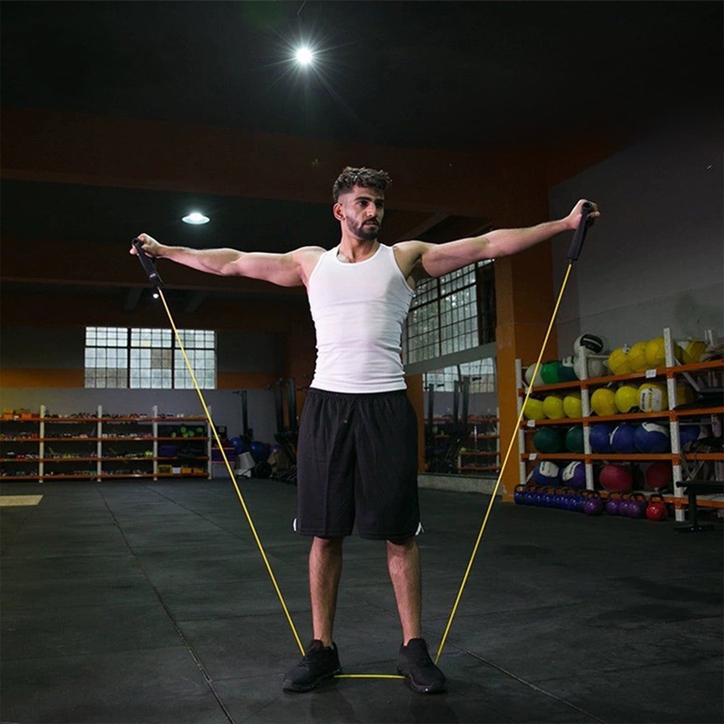 Resistance Bands with Handles, Exercise Bands with Handles, Single Resistance Bands for Resistance Training, Physical Therapy,Home Workouts, Fitness, Pilates,Shoulder And Neck Stretching Equipment Yellow