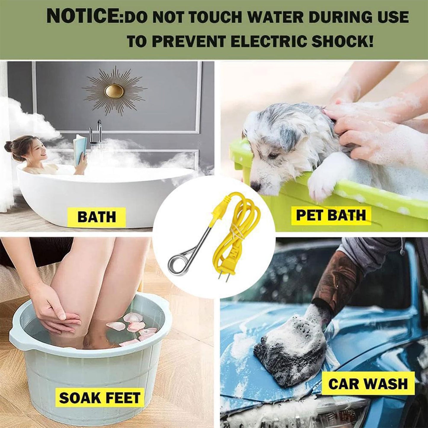 Portable Electric Immersion Water Heater,600W Stainless Steel for Fast Boiling in Cups,Foldable Plug for Easy Storage and Travel,Energy Efficient for Office,Dorm,or Camping Use