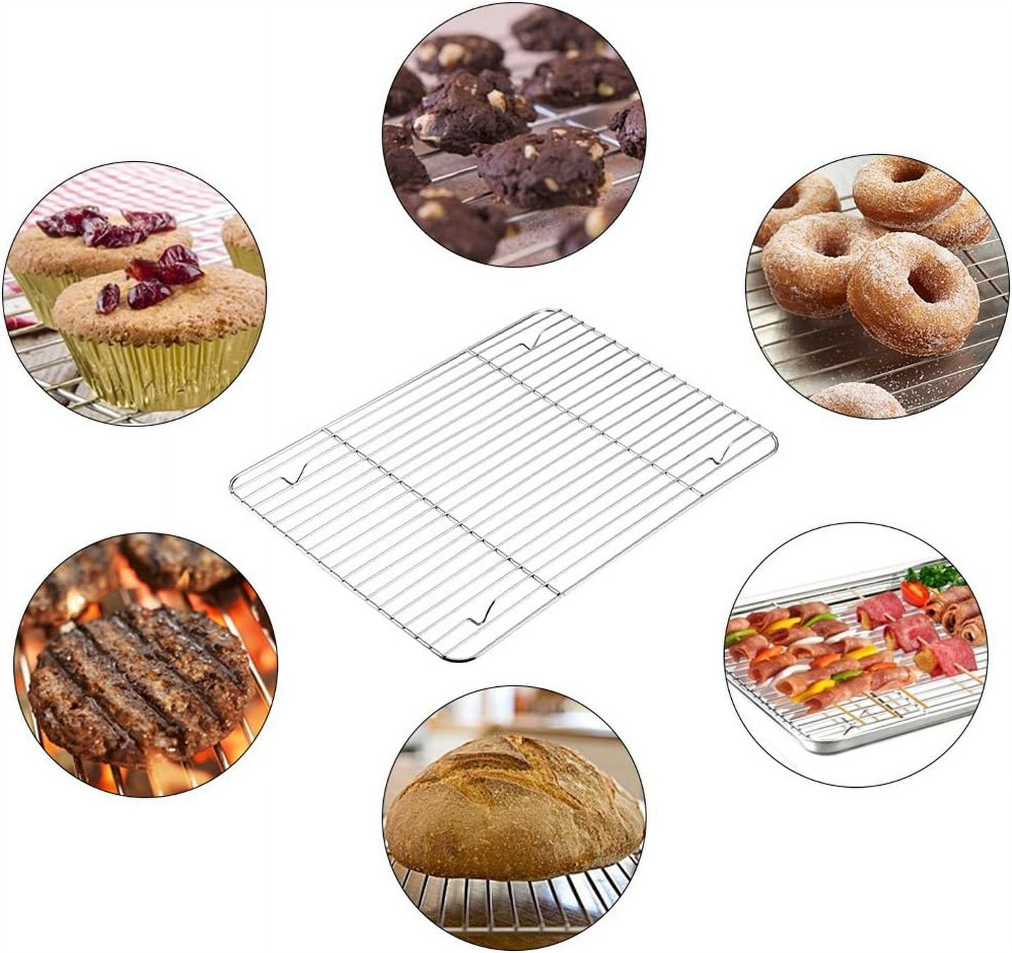 1Pack Kitchen Baking Rack,QZS Small Cooking Rack,Nonstick Wire Grill Net,Stainless Steel Roasting Grid Frame,Oven & Dishwasher Safe,for Picnic Camping Dinning and Outdoors 8"x 6 8"×6"×0.6"