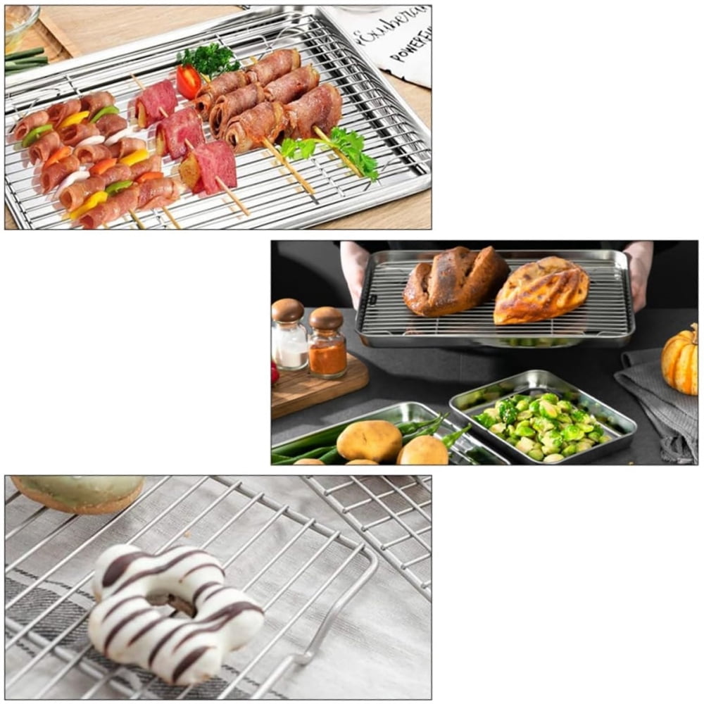1Pack Kitchen Baking Rack,QZS Small Cooking Rack,Nonstick Wire Grill Net,Stainless Steel Roasting Grid Frame,Oven & Dishwasher Safe,for Picnic Camping Dinning and Outdoors 8"x 6 9"×7"×0.6"