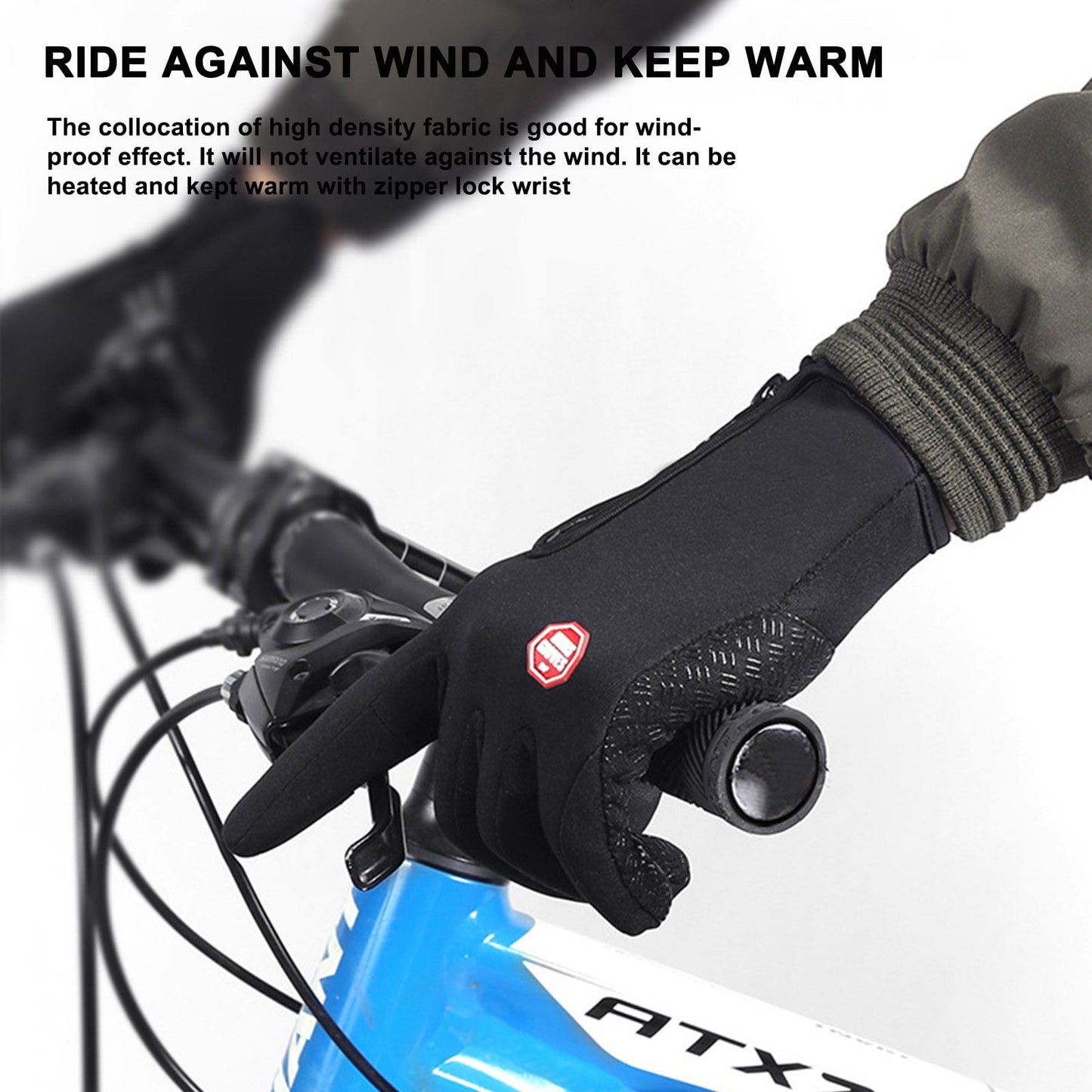 Plush Thermal Gloves with Zipper, Windproof & Waterproof Thermal Non-Slip Gloves, Winter Outdoor Touch Screen Gloves for Running, Cycling, Hiking, Travel L Black