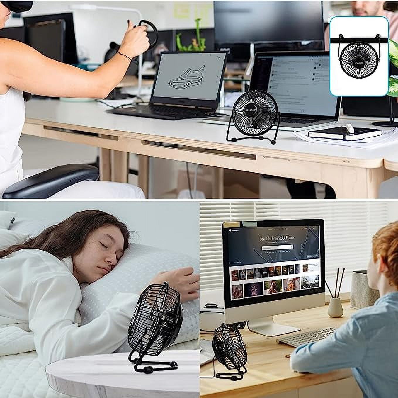 Tutuviw 4 Inch USB Desk Fan,Small and Quiet,Powerful USB Powered Portable Fan,Strong Airflow,Mini Metal USB Fan,360°Rotation,Personal Cooling Fan with 2 Speed for Home Office,Black Green