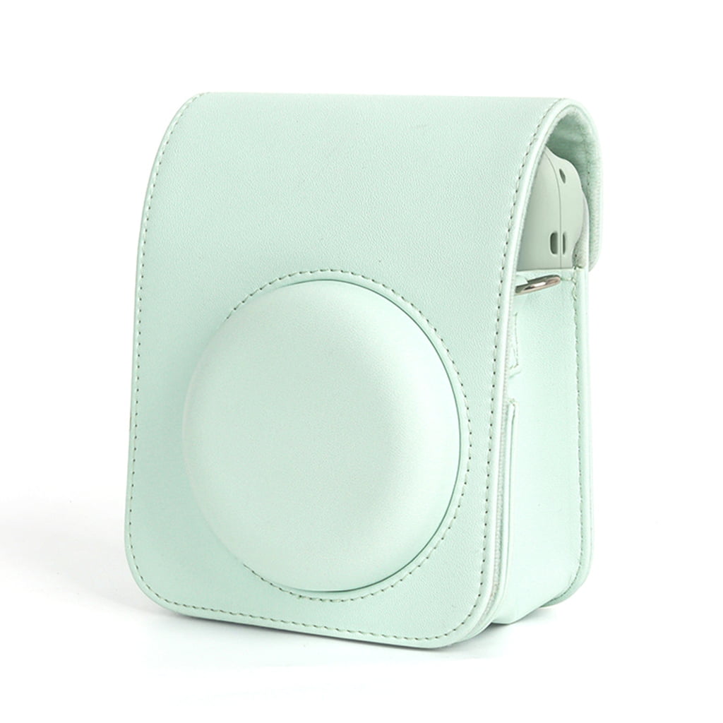 For Instax Mini 12 Camera Case PU Leather Soft Silicone Cover Bag for Fujifilm Polaroid Film Camera Bag w/Shoulder Strap Jasmine white