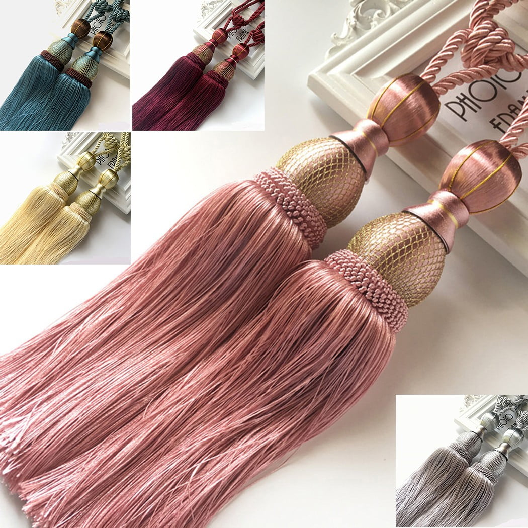 Bosisa 2pcs Large Tie Backs Ball Tassel Curtain Rope Tieback,Gold Silver