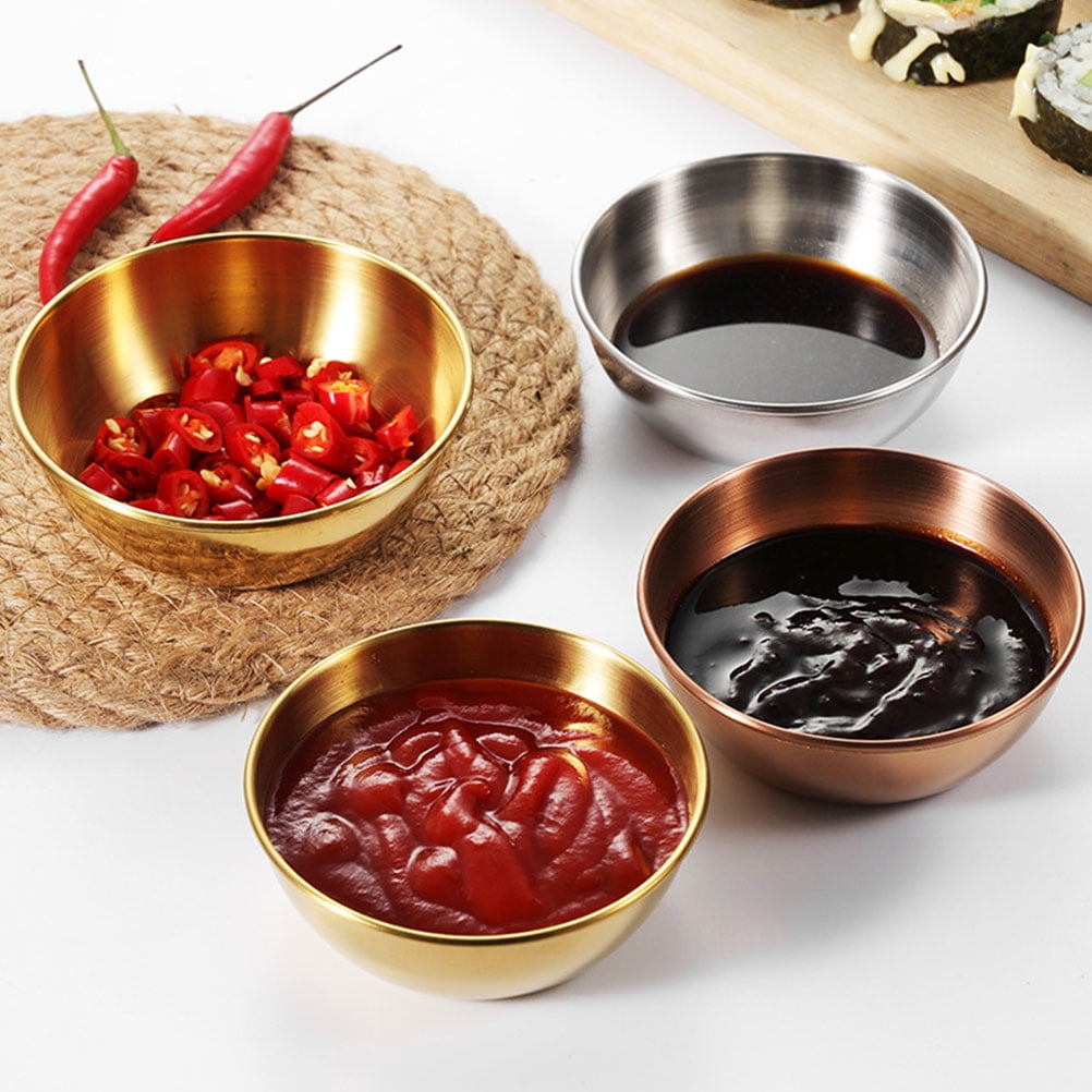 SKISUNO 4-Piece Golden Dipping Sauce Dishes Set for Home and Restaurant Use, and Stylish Serving Bowls
