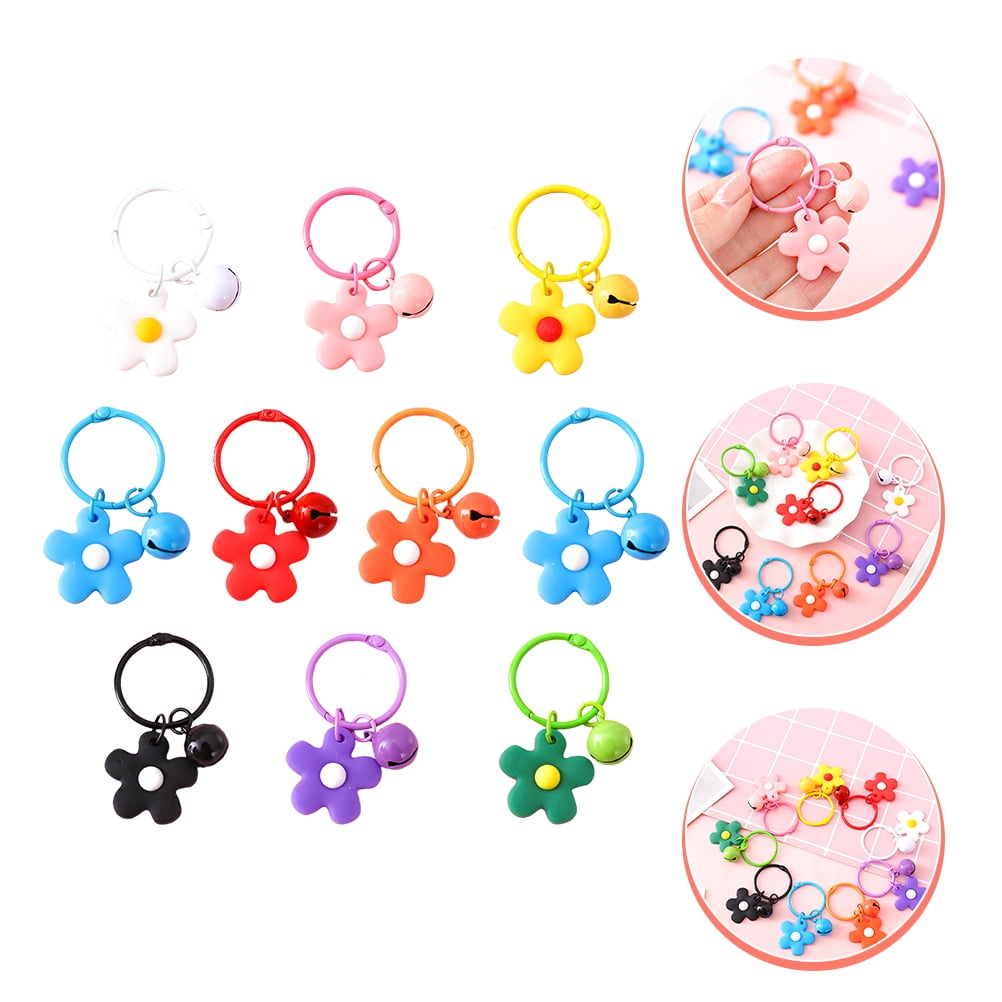 SKISUNO 10-Piece Handbag Charm Keychains with Flower and Bell Accessories for Women and Friends Set