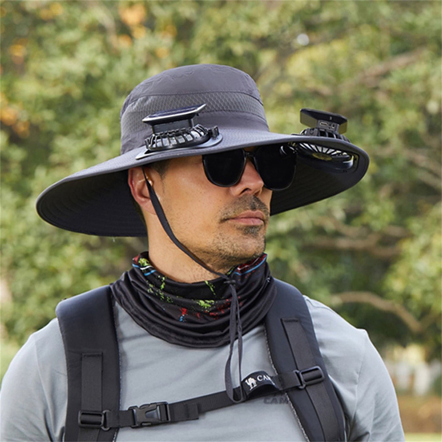 Darzheoy Solar Fan Hat Wide Brim Solar Fan Hat Outdoor Wide Brim Sun Hat with Solar Fan Fishing Hat, Removable & USB Charging Fan A-Dark Gray