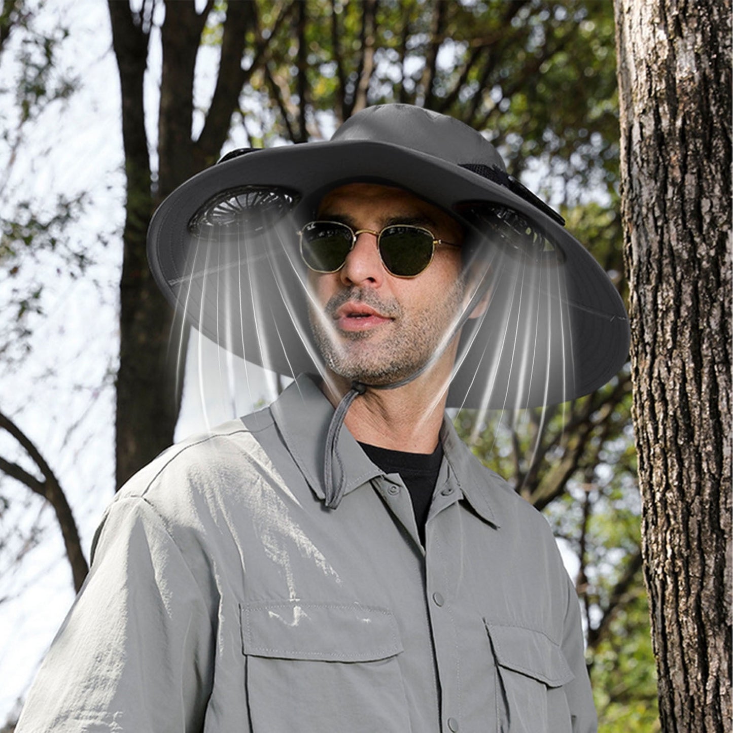 Darzheoy Solar Fan Hat Wide Brim Solar Fan Hat Outdoor Wide Brim Sun Hat with Solar Fan Fishing Hat, Removable & USB Charging Fan B-Dark Gray