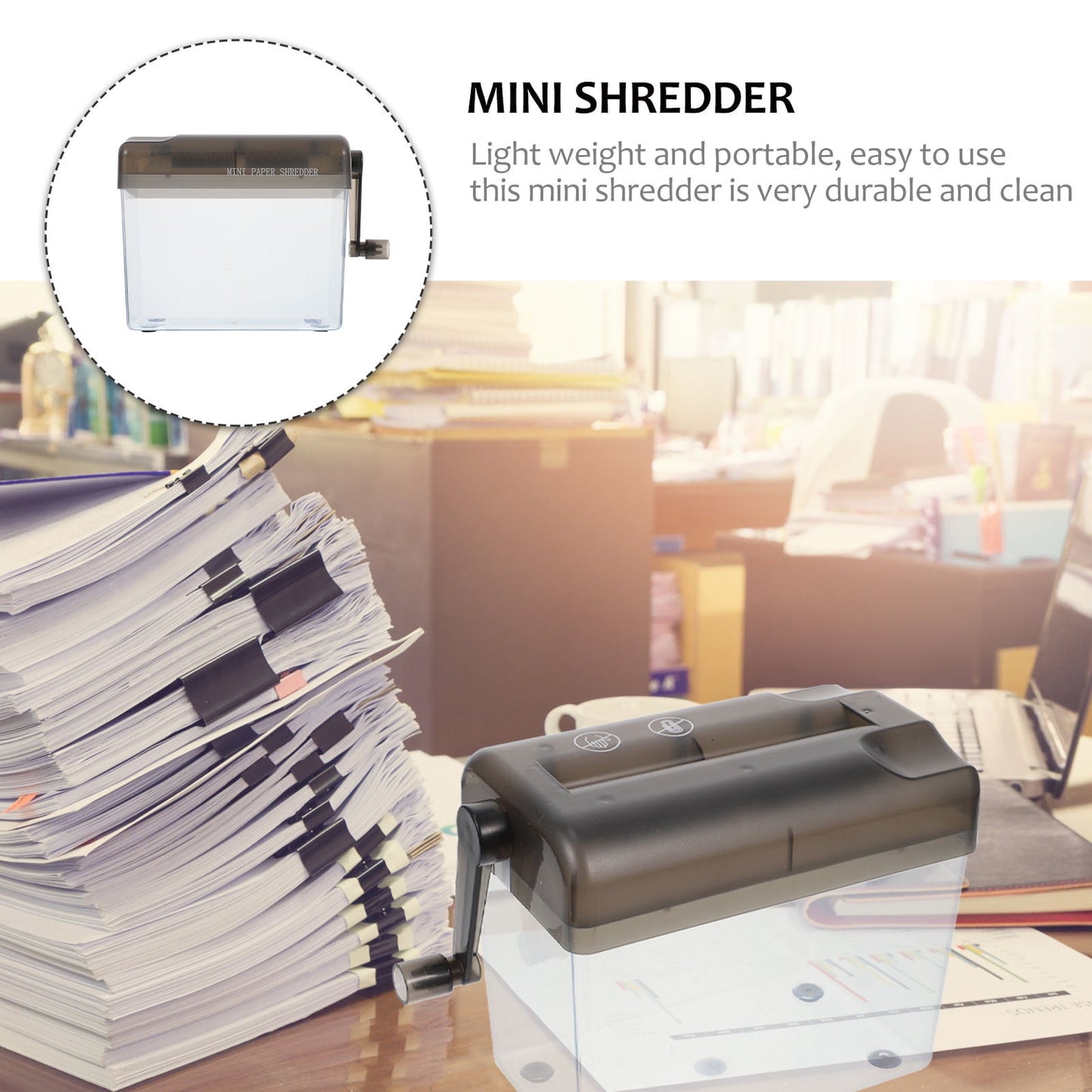 HOOWIFFY Manual Desktop Paper Shredder Black, Compact Office Document Cutter for Home and Work, 1 Piece