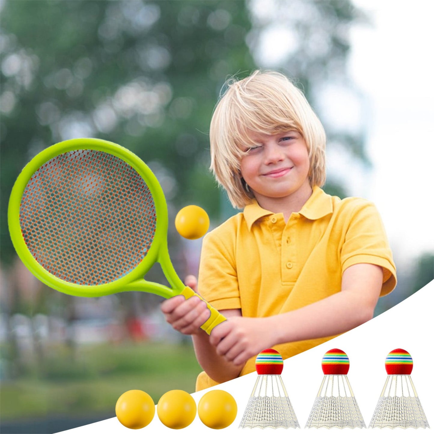 Chmadoxn Kids Badminton & Tennis Set - Racket Family Sports Gift with Balls, Lightweight Beginner Gear for Ages 6-12, Indoor/Outdoor Play Blue 1