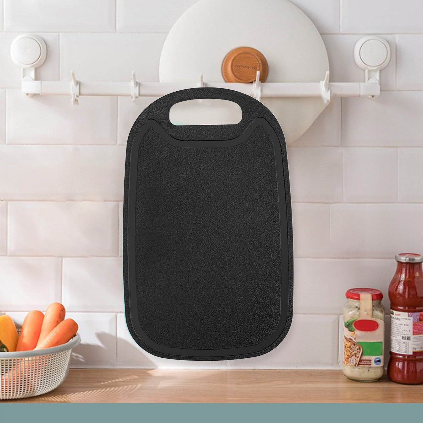 Chmadoxn Plastic Cutting Boards for Kitchen Dishwasher Safe, Double-sided Design Extra Large Cutting Board for Meat , Easy Grip Handle, Non-Slip, with Grinding Area 12.8" x 7.8" x 0.1" Black