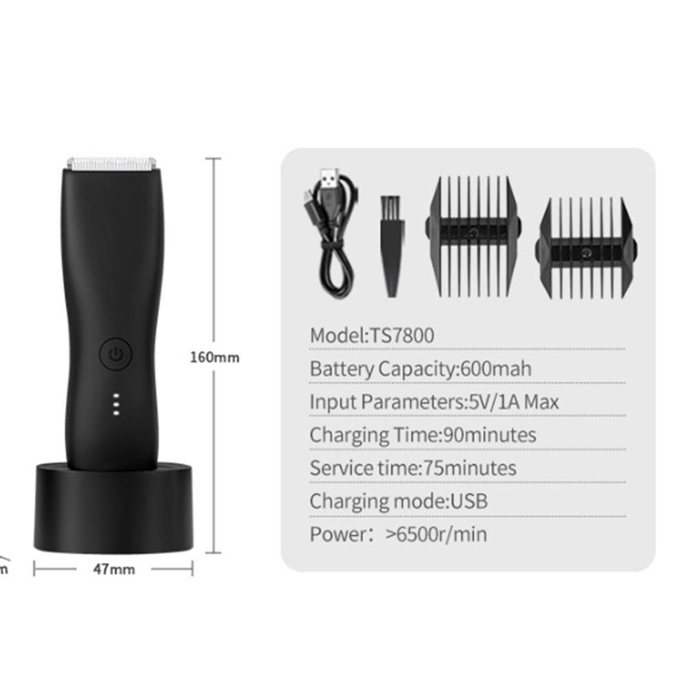 Body Hair Trimmer & Electric Shaver for Men and Women for Pubic Hair, Chest, Legs & Bikini Line, Waterproof & Rechargeable, (7800 Black Bottom)
