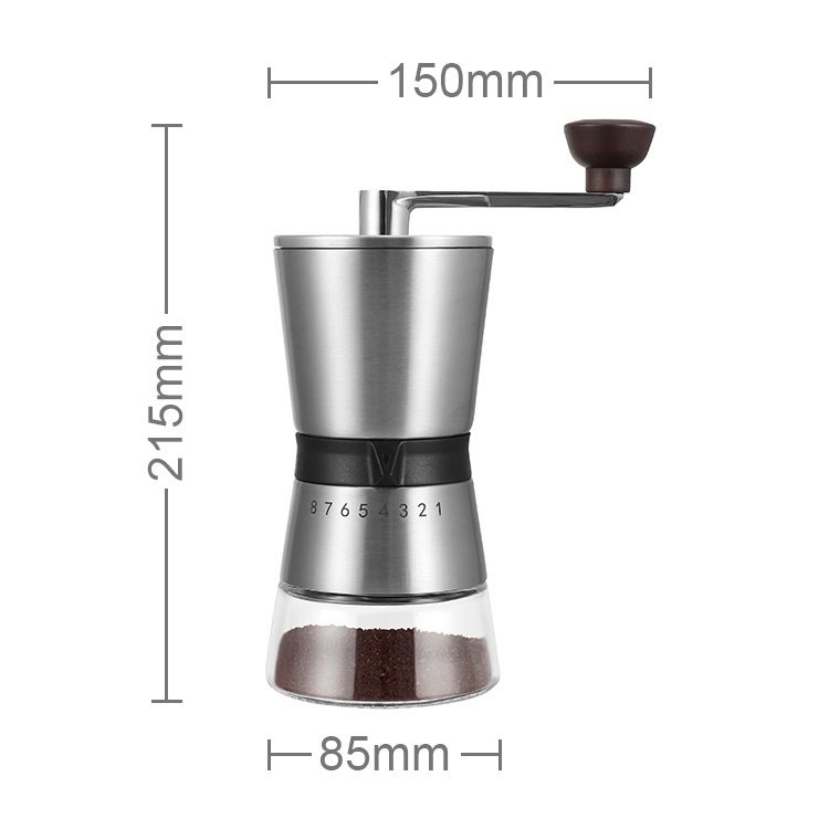 Precision Manual Coffee Grinder Large Capacity for Home Use, 8 Adjustable Coarseness Setting, Ceramic Burr Hand Held Stainless Steel Espresso Bean Mill for Travel Camping, Easy to Clean15*8.5*21.5cm